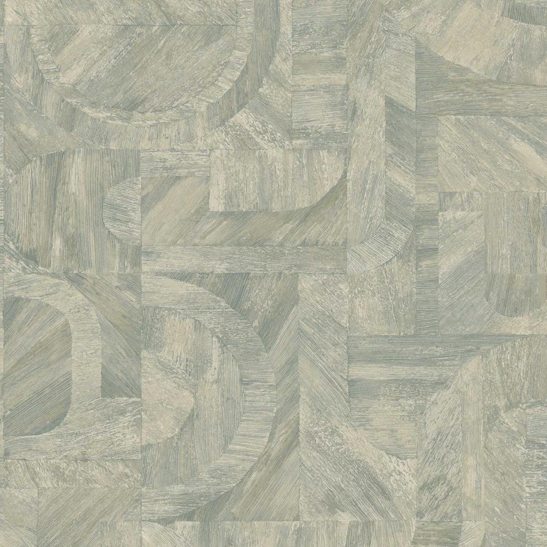 Geometrische houten structuur behang met mozaïekpatroon INTARSIA - OPALINE ijsblauw