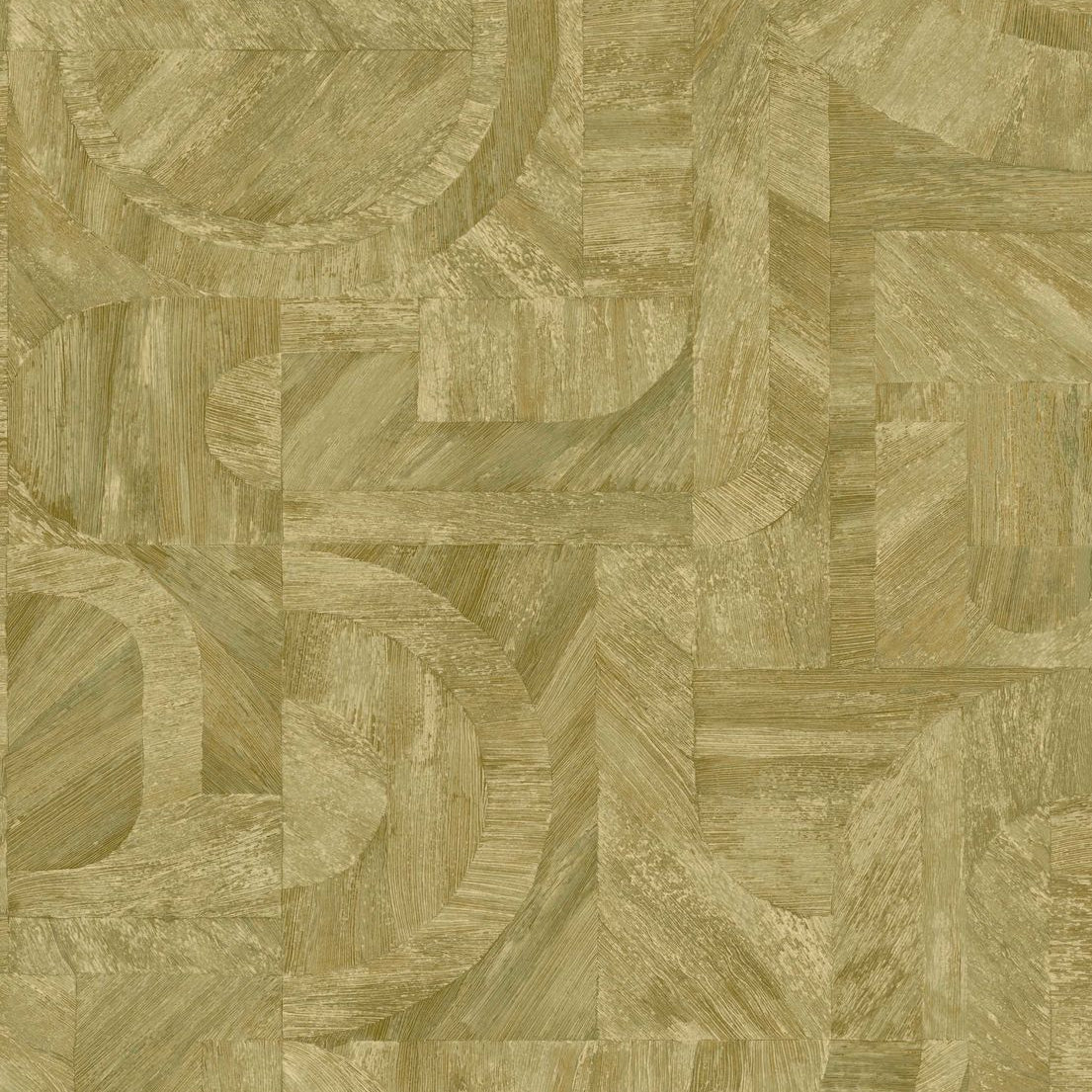 Strukturierte Tapete, die Holz imitiert, geometrisch mit Mosaikmuster INTARSIA - CACTUS olivgrün
