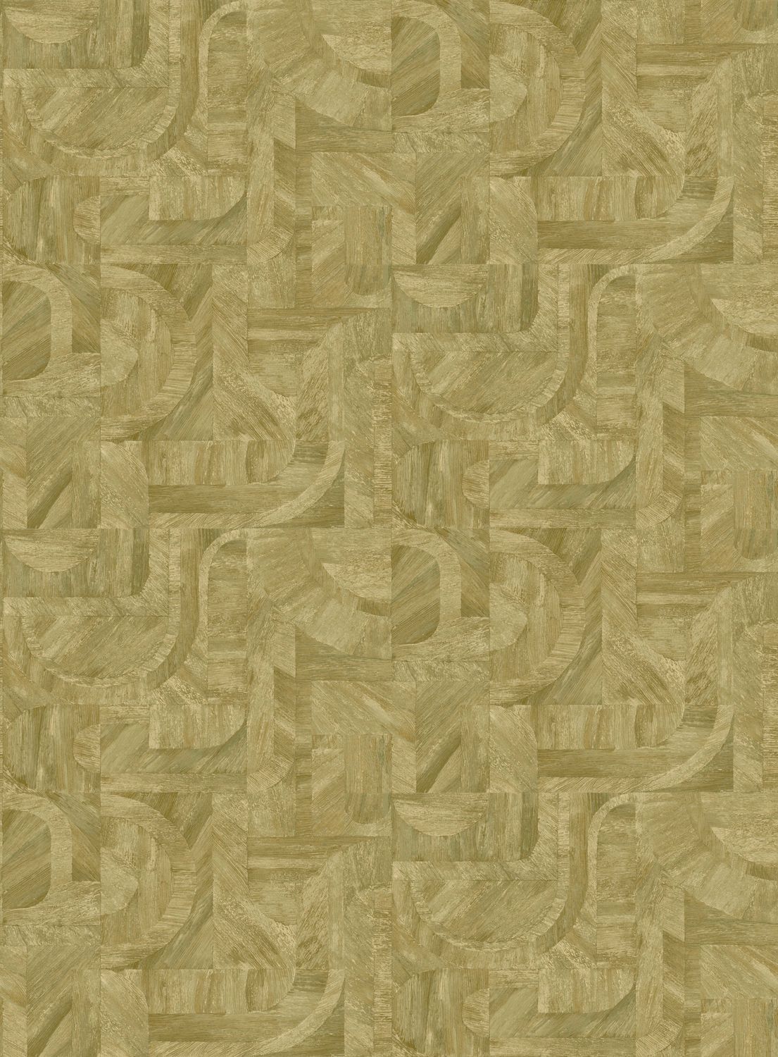 Strukturierte Tapete, die Holz imitiert, geometrisch mit Mosaikmuster INTARSIA - CACTUS olivgrün