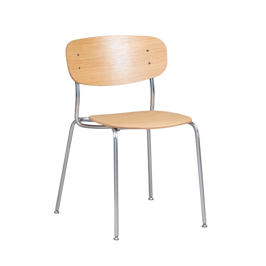 Stuhl SPLOT aus Eichenholz mit verchromtem Gestell