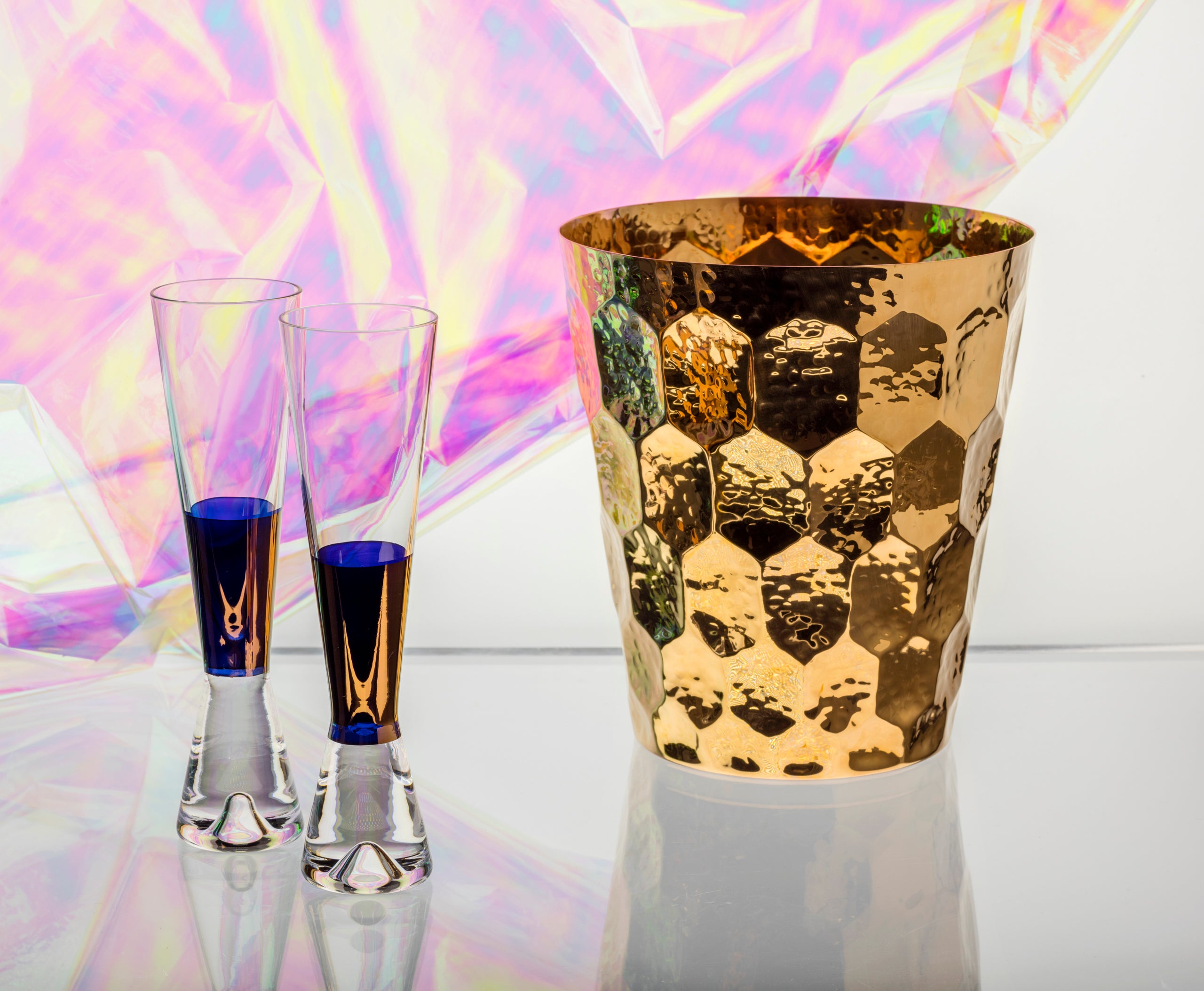 Set van glazen champagneglazen TANK koperkleurig