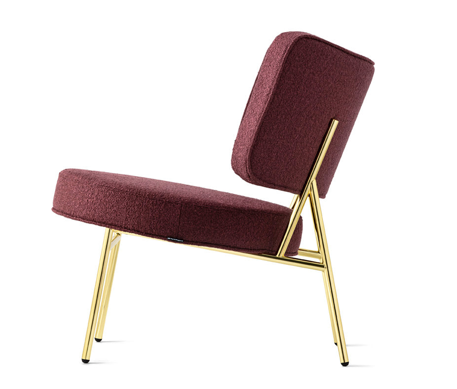Upholstered COCO armchair with a golden base