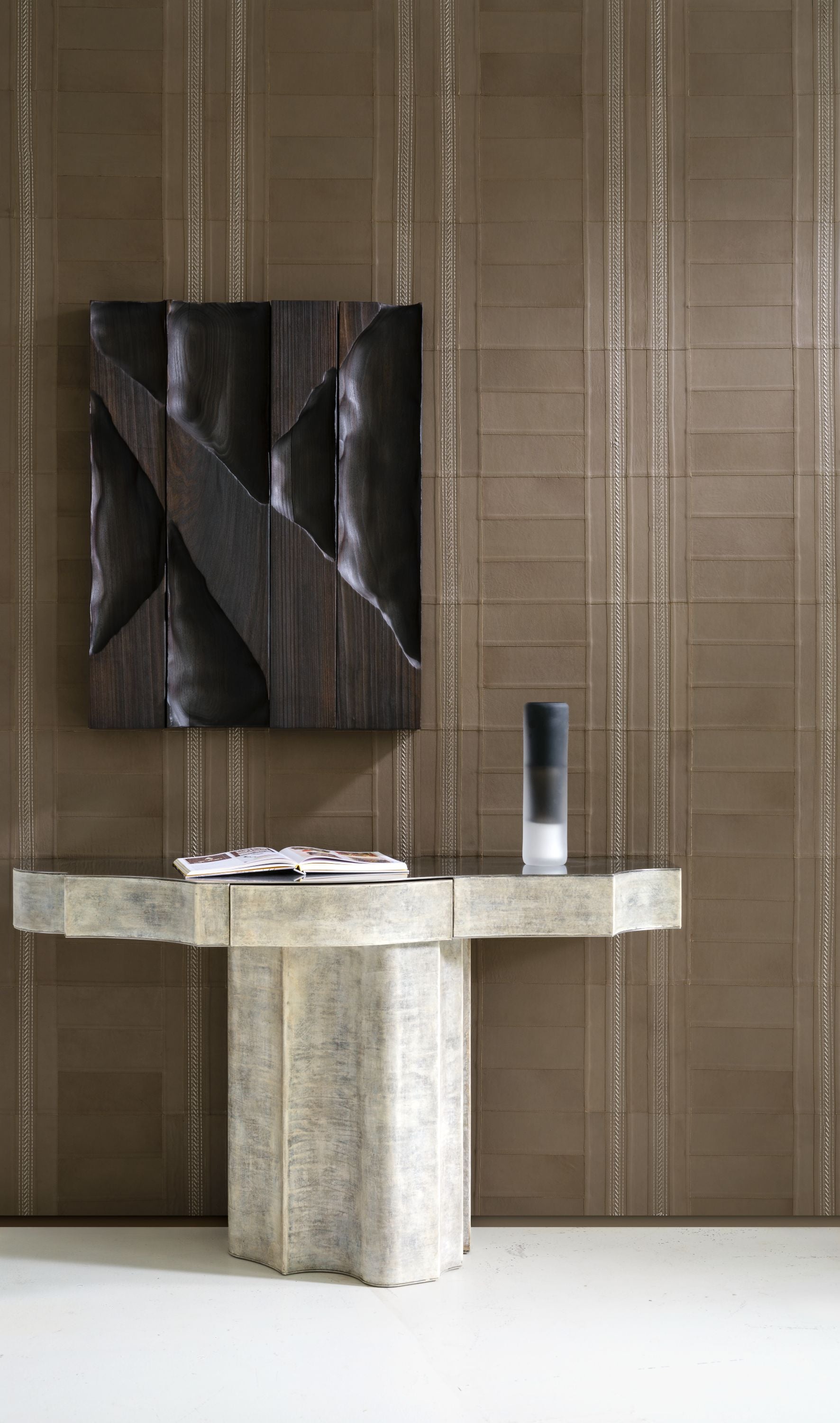 Natural leather wallpaper with geometric pattern GAMBISON brown