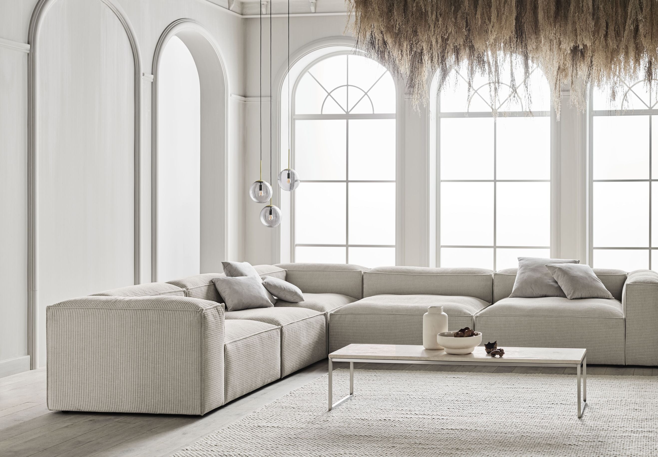 Links 4-module hoekbank COSIMA gestoffeerd