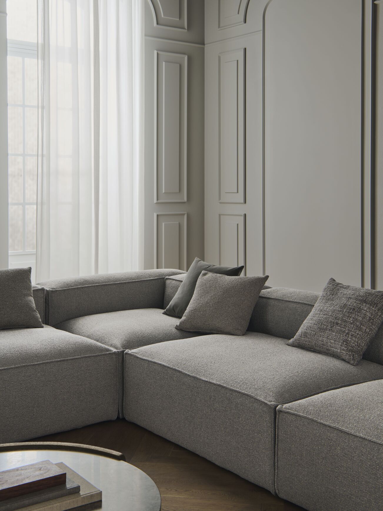 Links 4-module hoekbank COSIMA gestoffeerd