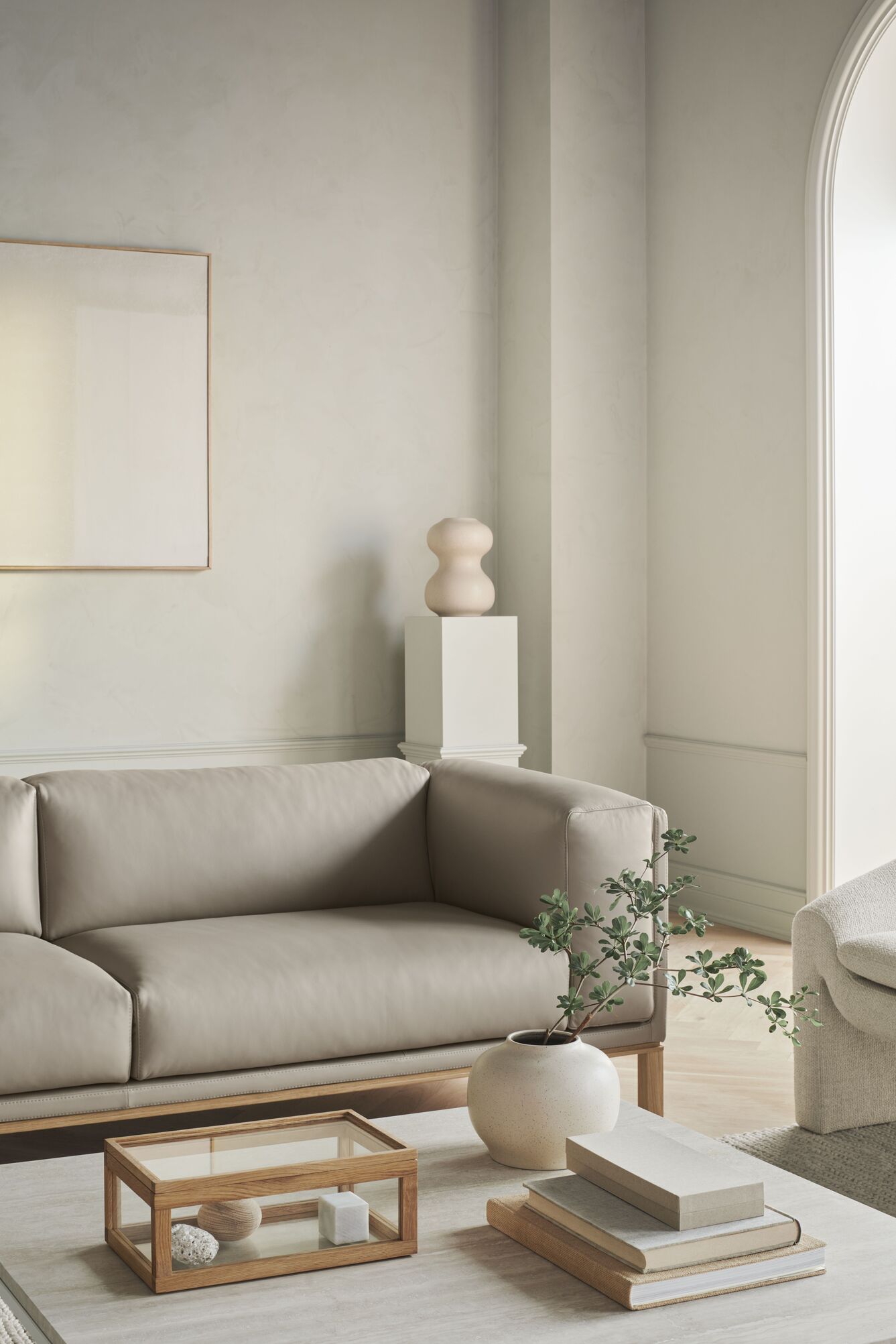 COSY 3-zits hoekbank met witte basis, rechtsdraaiend