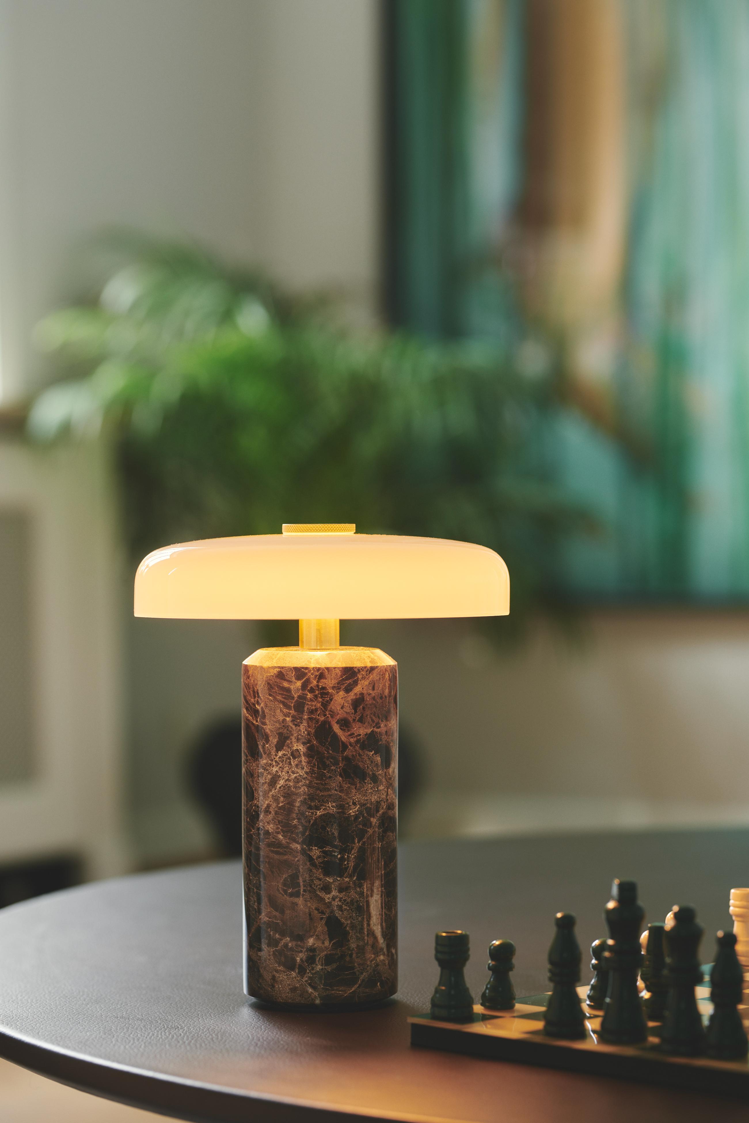 Portable lamp TRIP brown marble with milky white glass