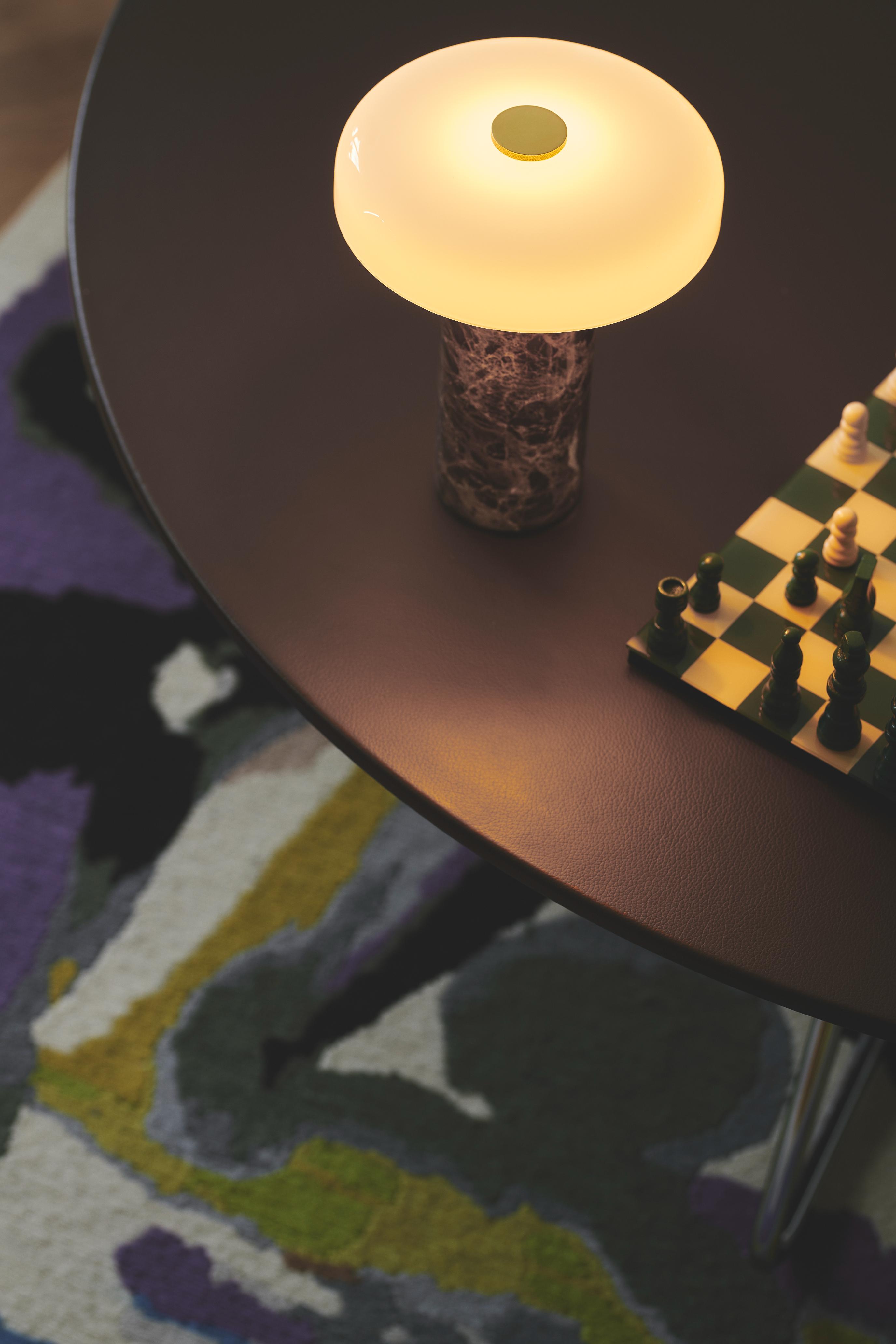 Portable lamp TRIP brown marble with milky white glass