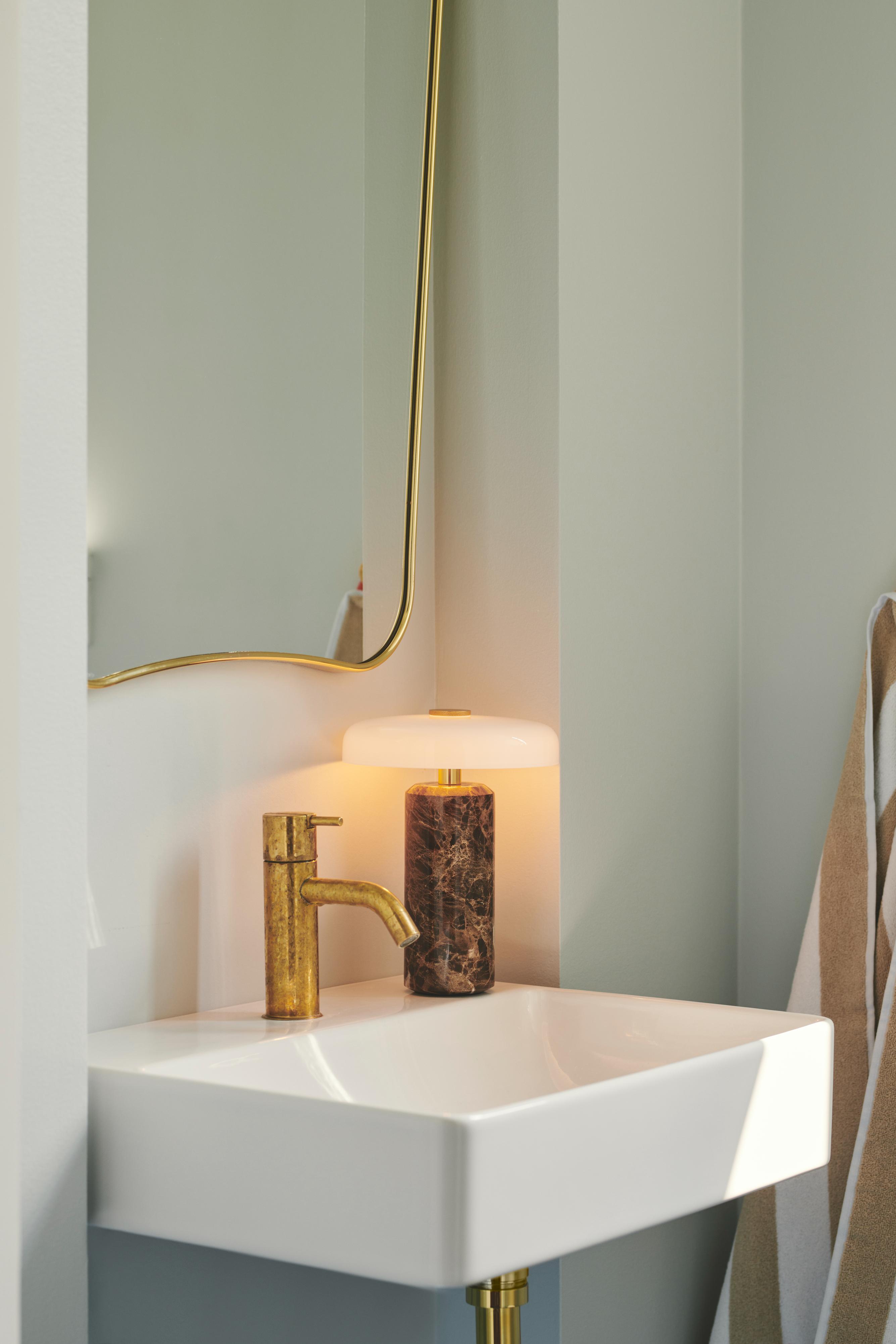 Portable lamp TRIP brown marble with milky white glass