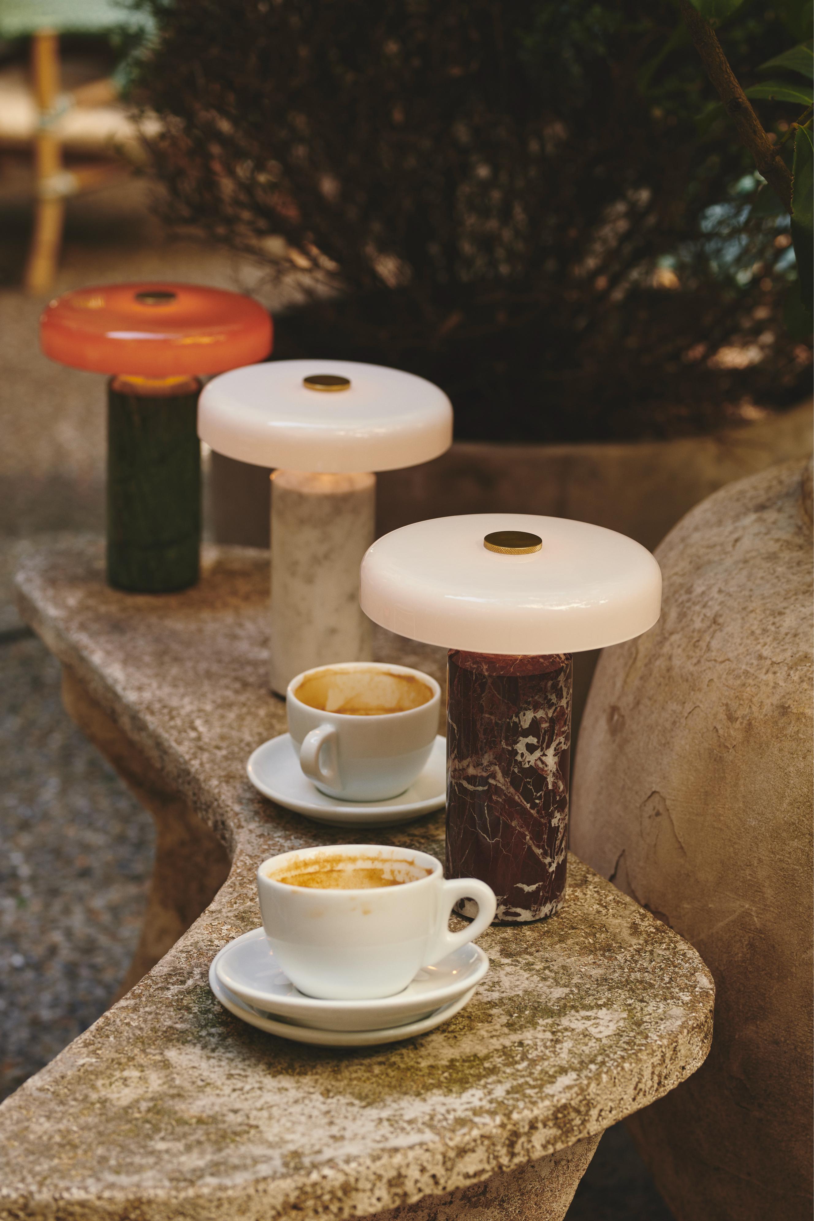 Portable lamp TRIP white marble with milky white glass