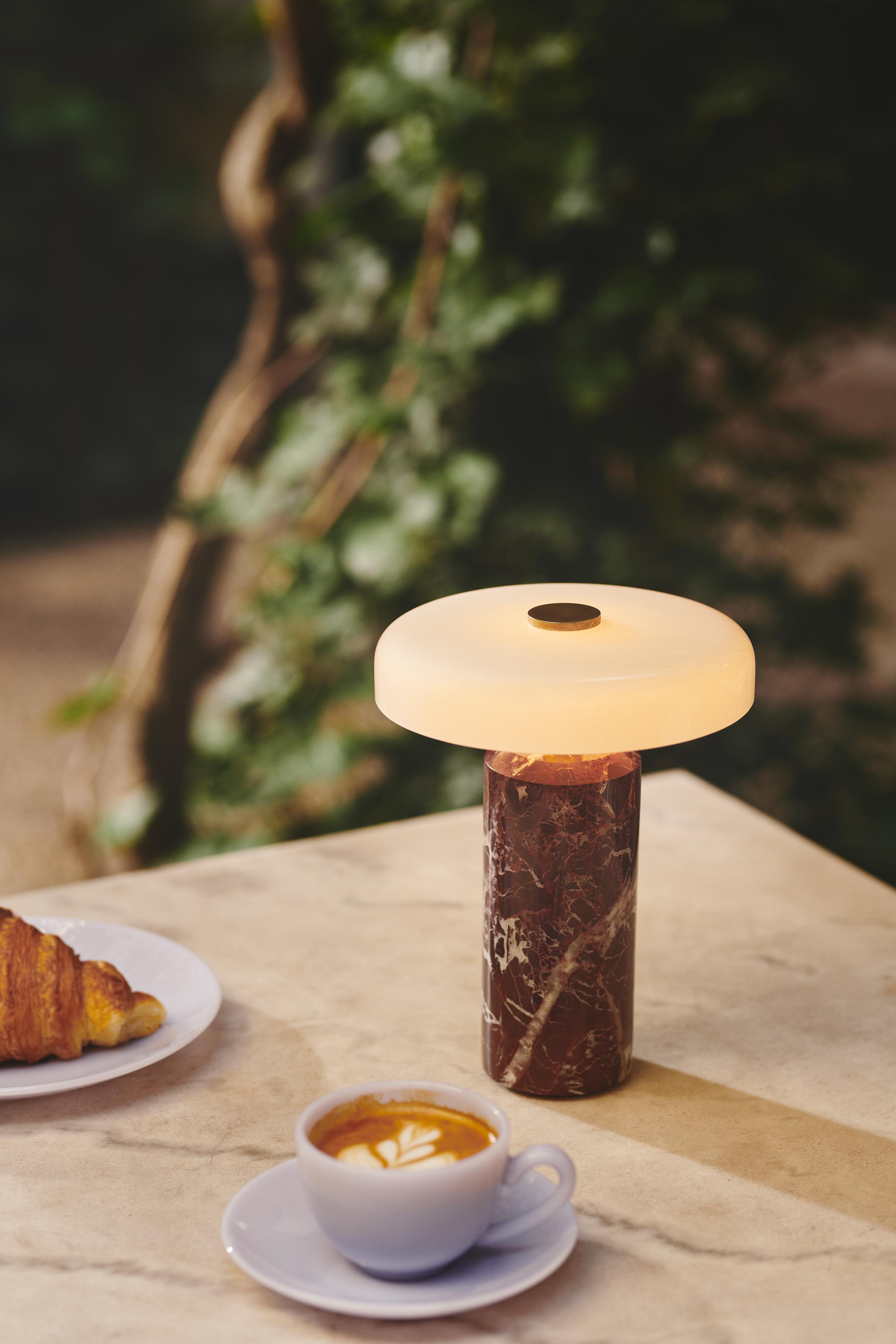 Portable lamp TRIP burgundy marble with milky white glass