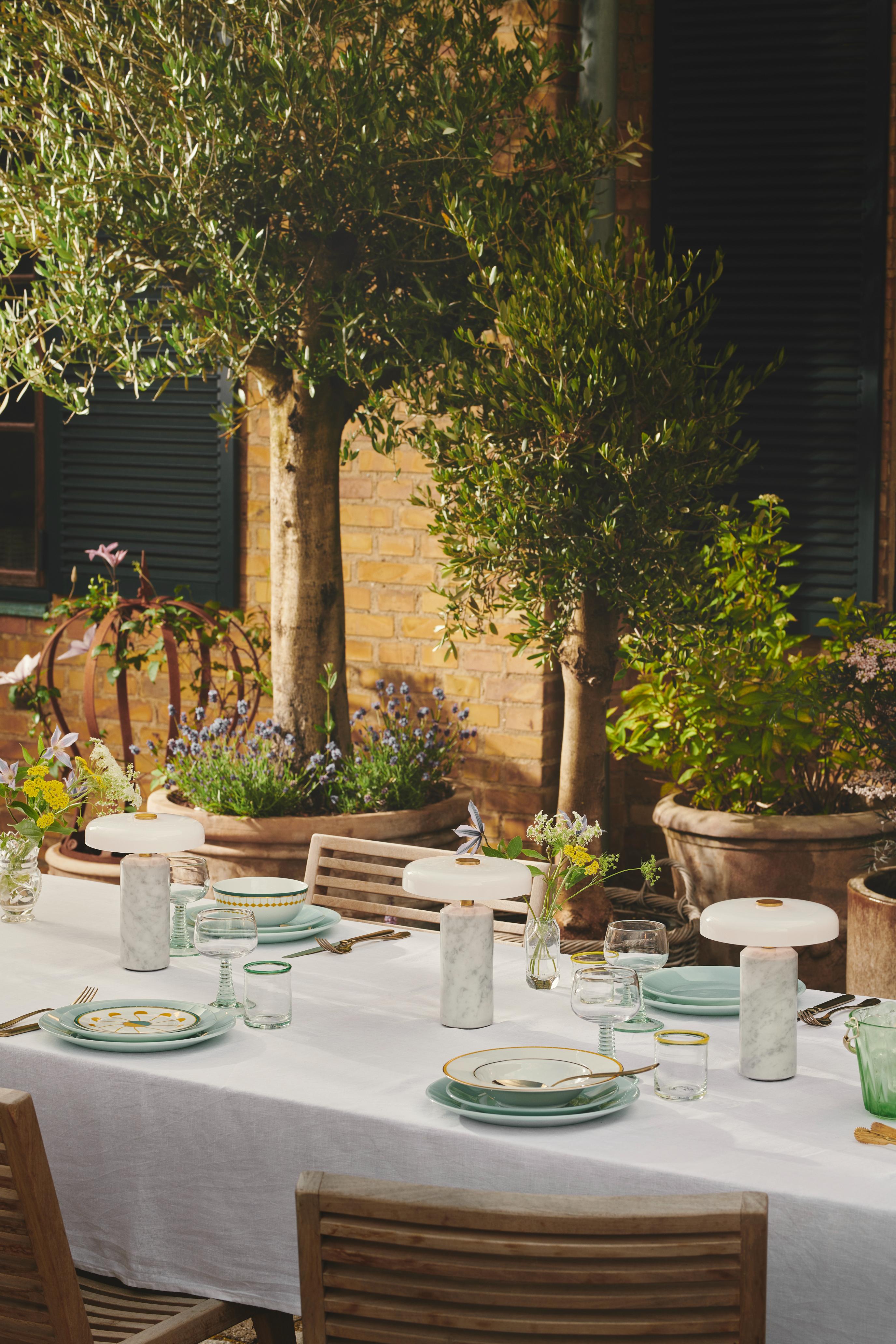 Portable lamp TRIP white marble with milky white glass