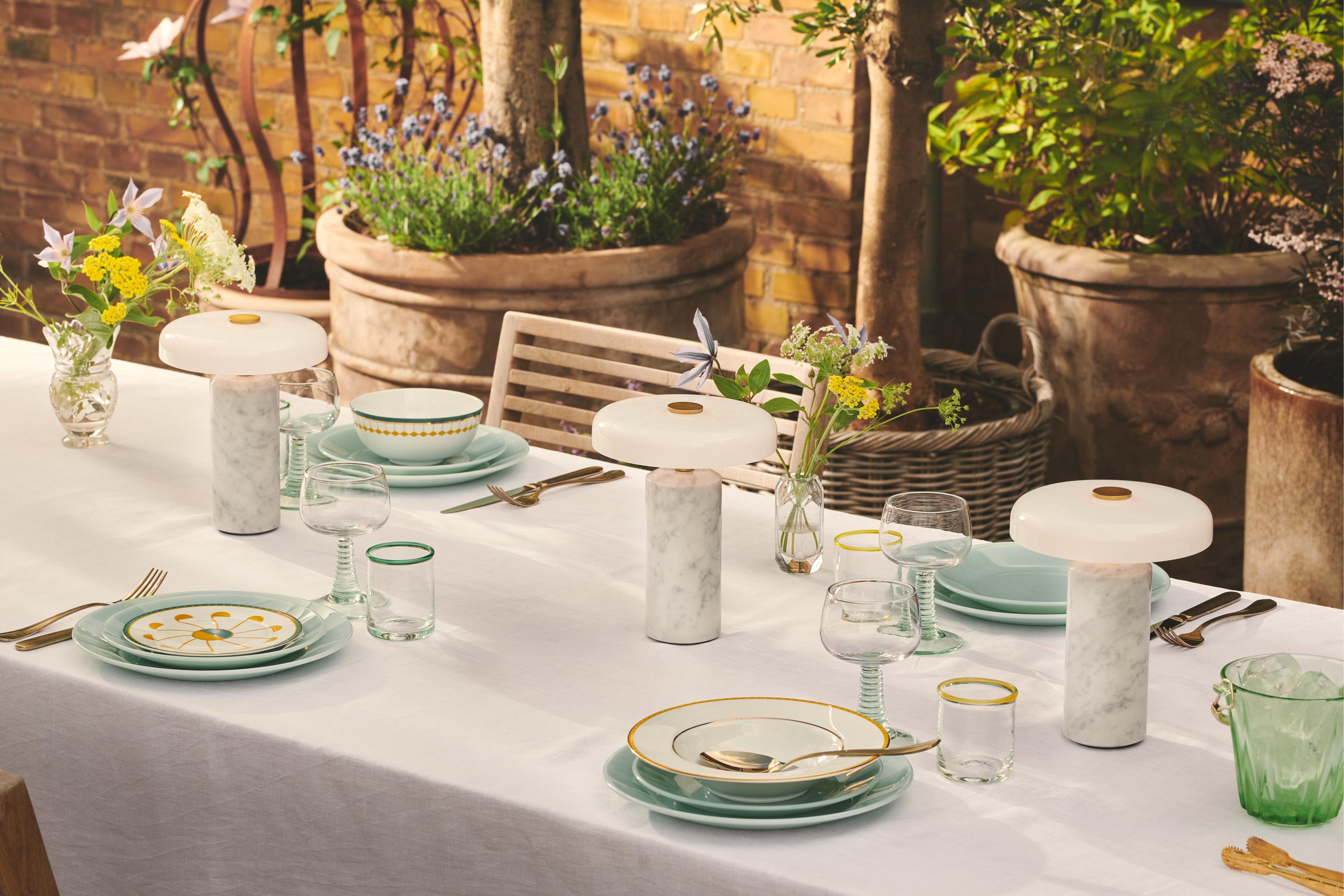 Portable lamp TRIP white marble with milky white glass