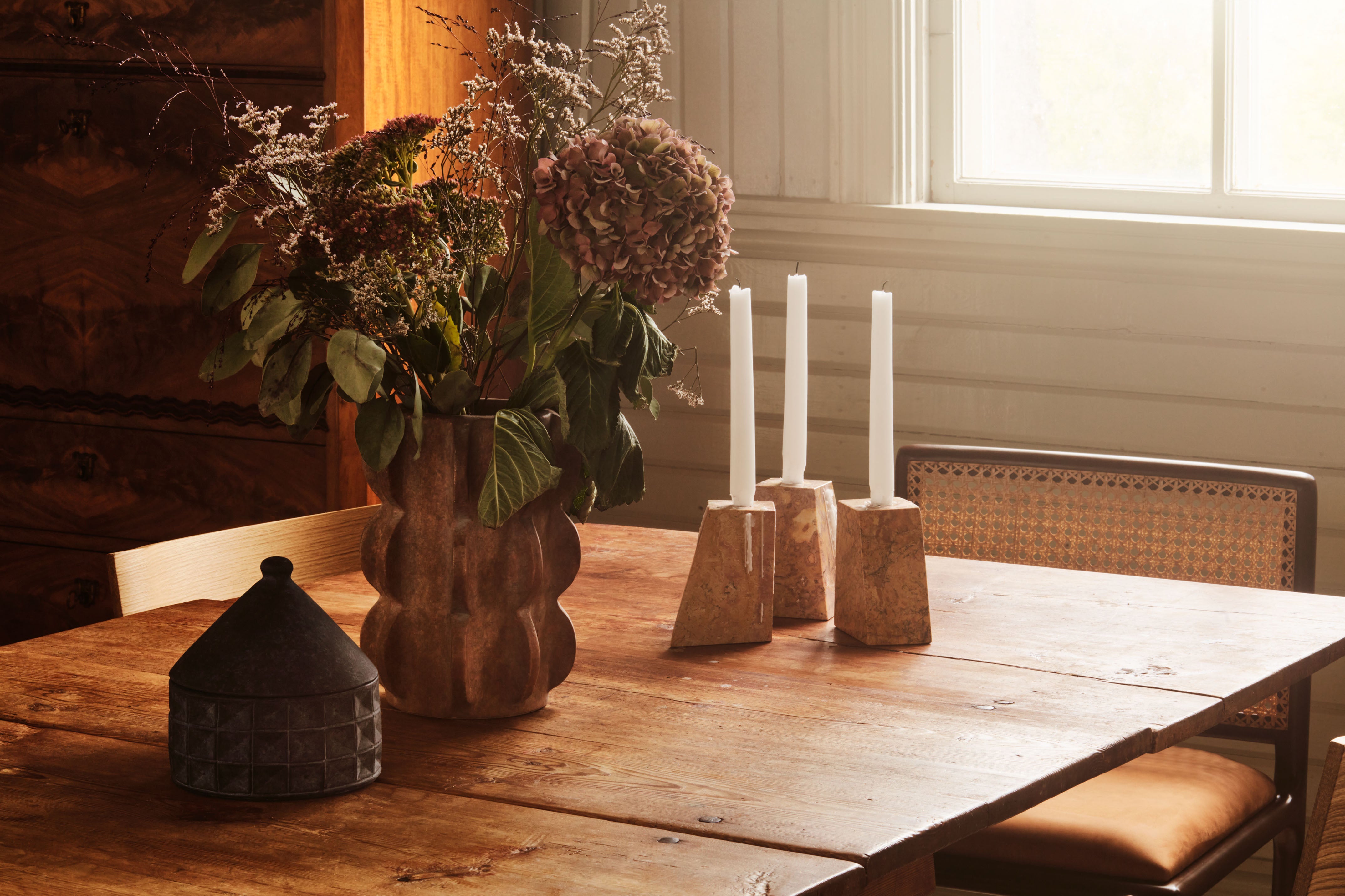 PYRAMID Candle Holder Set Orange Marble