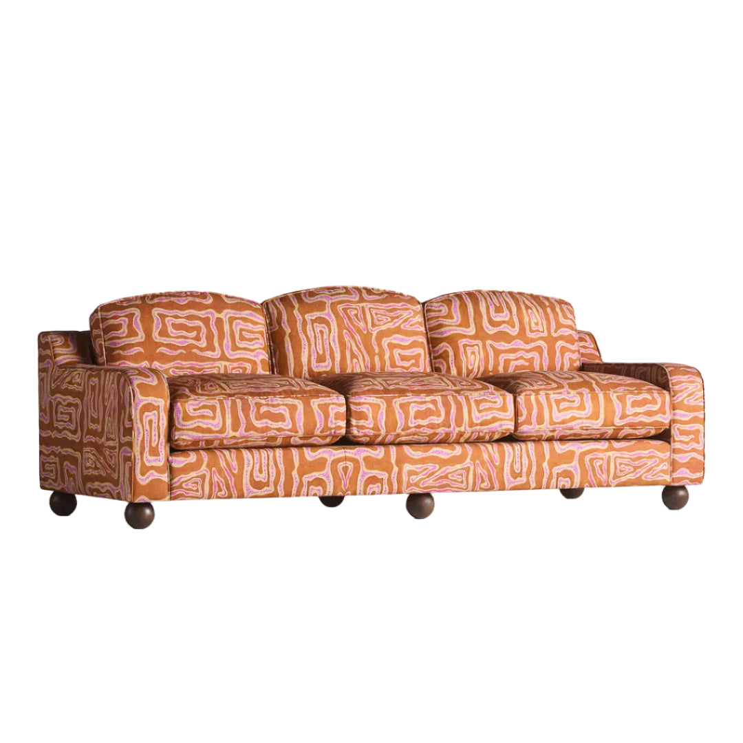 Sofa 3-zits LOLA oranje met beige-roze patroon