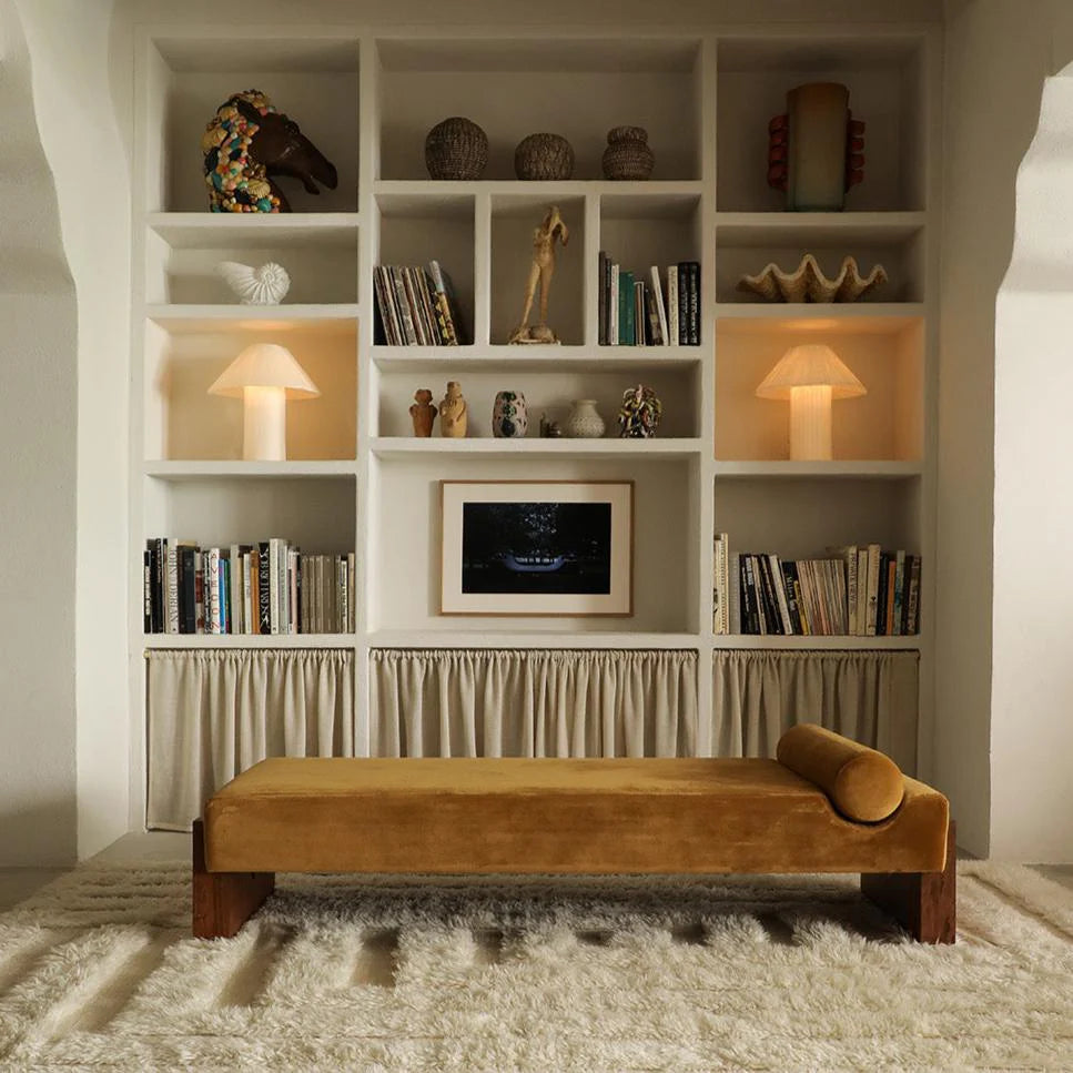 Witte SHAGGY LABYRINTH vloerkleed met lange haren