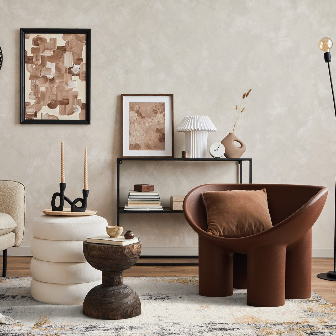 Teppich DECO RUGS beige mit Senfgelb und Schwarz