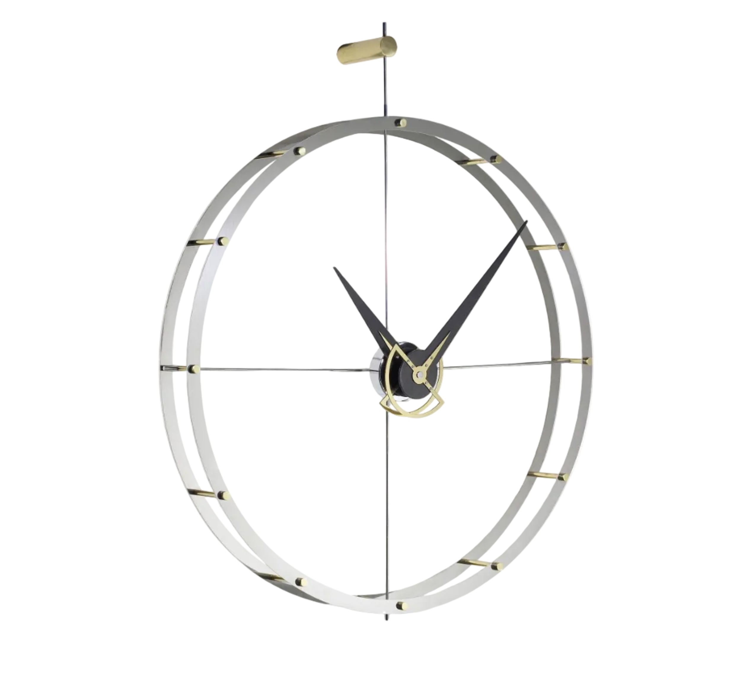 Wandklok DOUBLE O verchroomd met messing en wengé