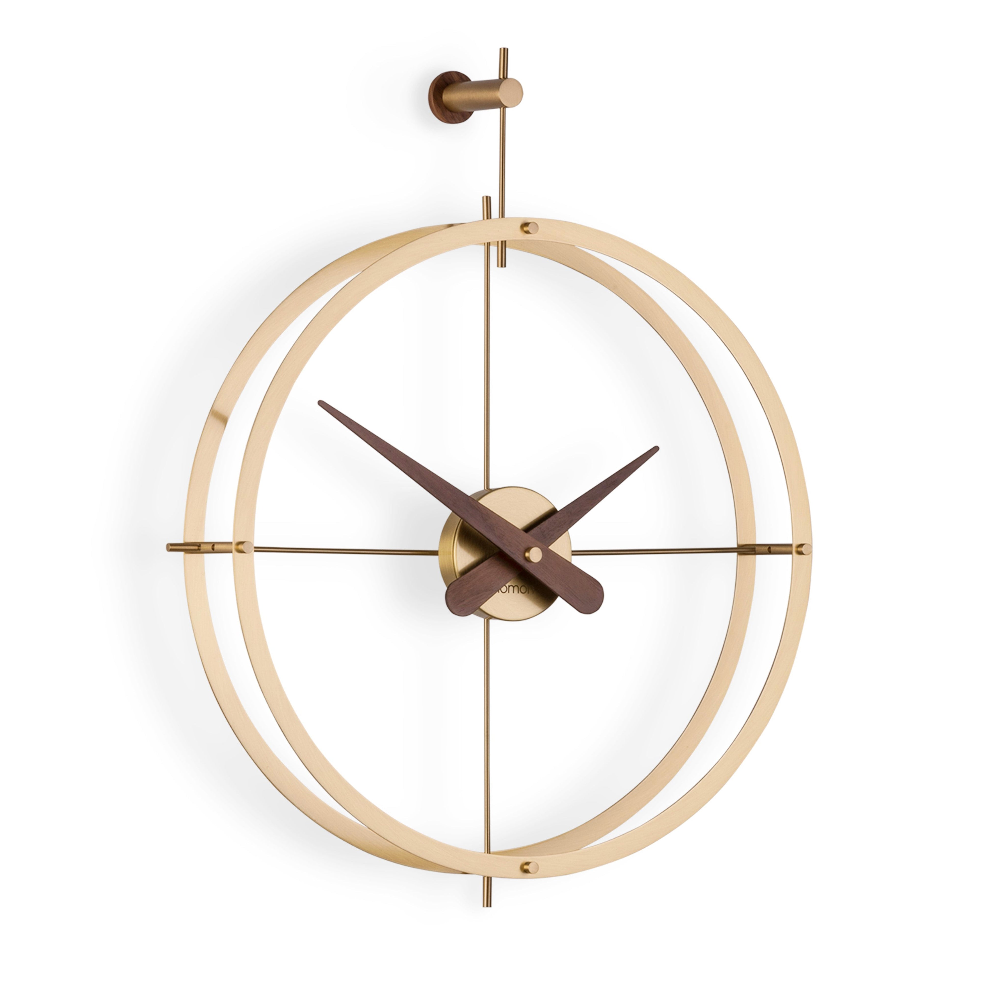Wanduhr DOS PUNTOS PREMIUM Nussbaumholz mit messingfarbener Oberfläche