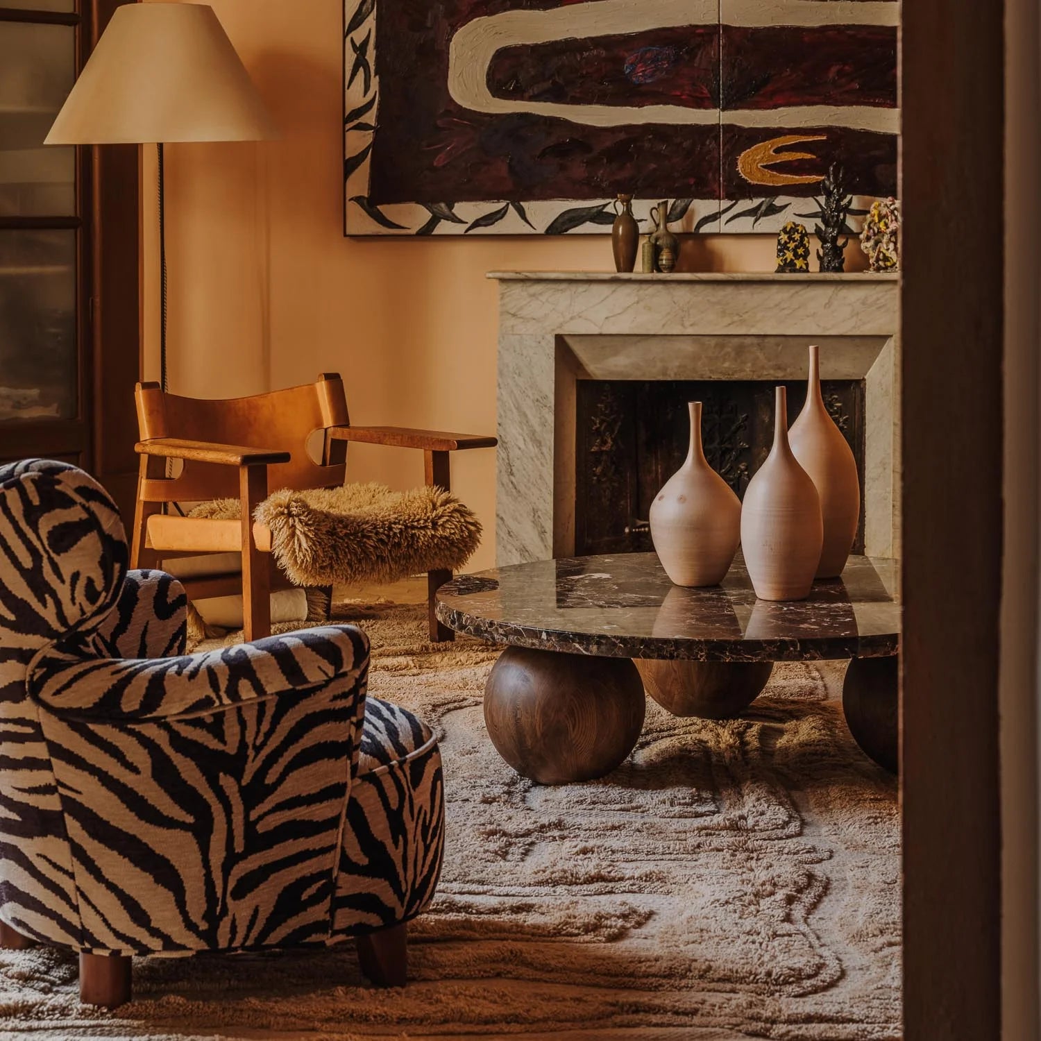 Wollen tapijt BEATEN TRACK beige met franjes