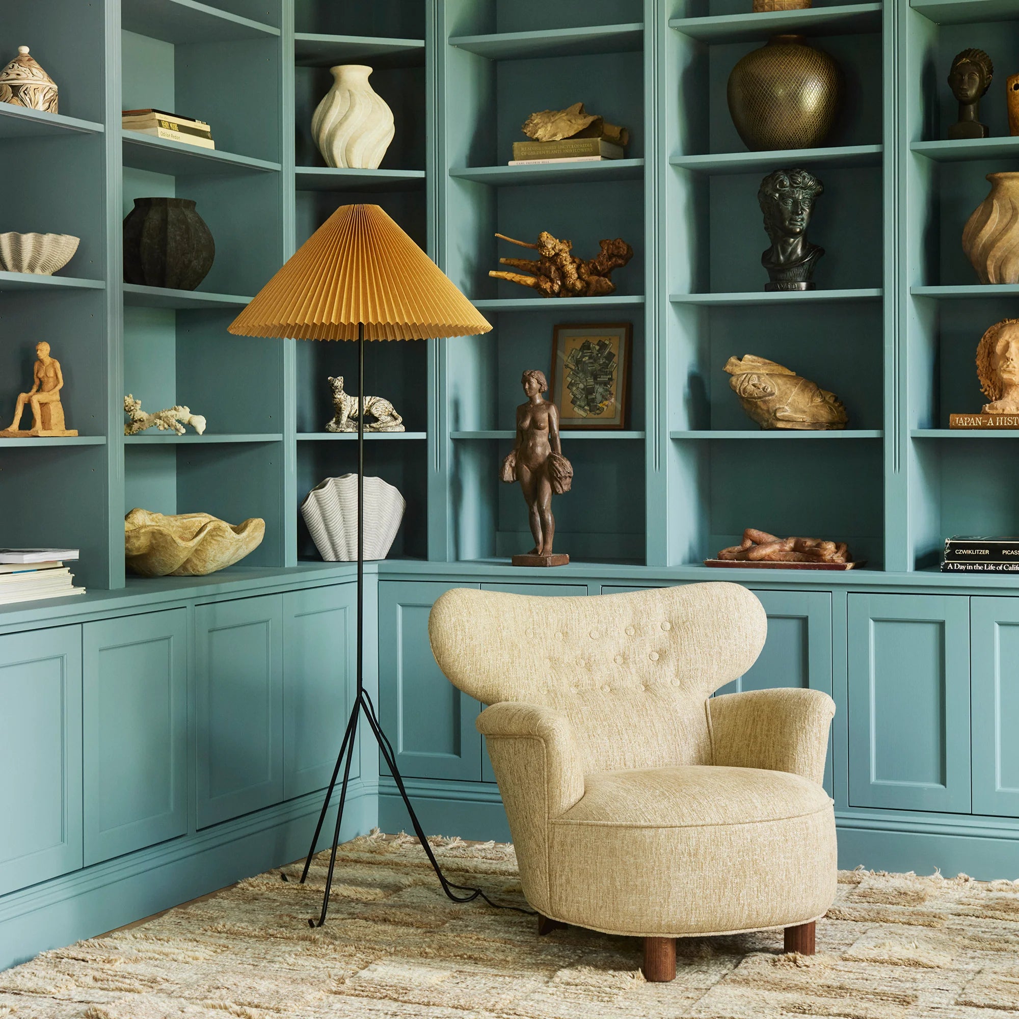 Vloerlamp GERALDINE oker met zwarte voet