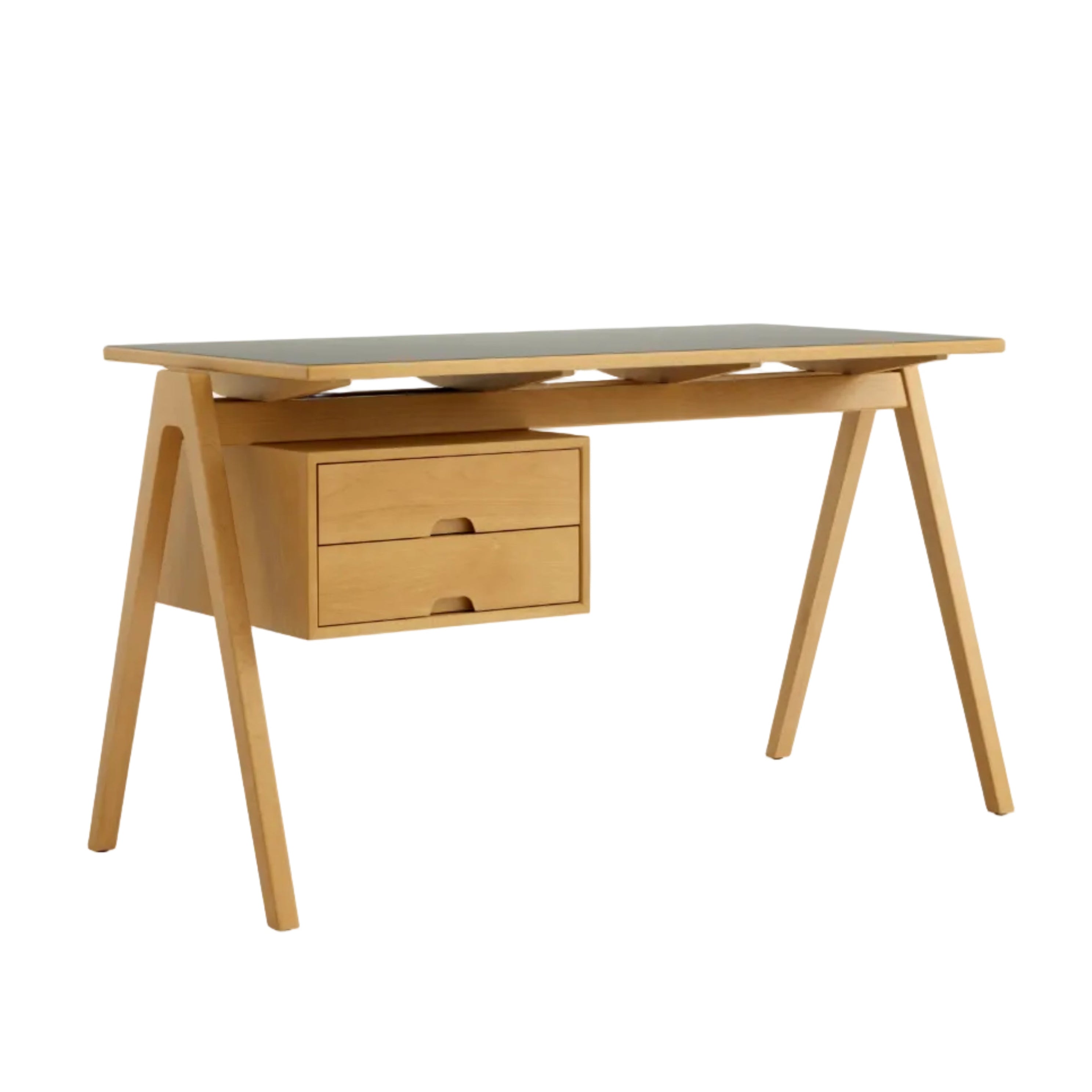 Bureau DAYSTAK RD3 van gelamineerd groen blad en beukenhout
