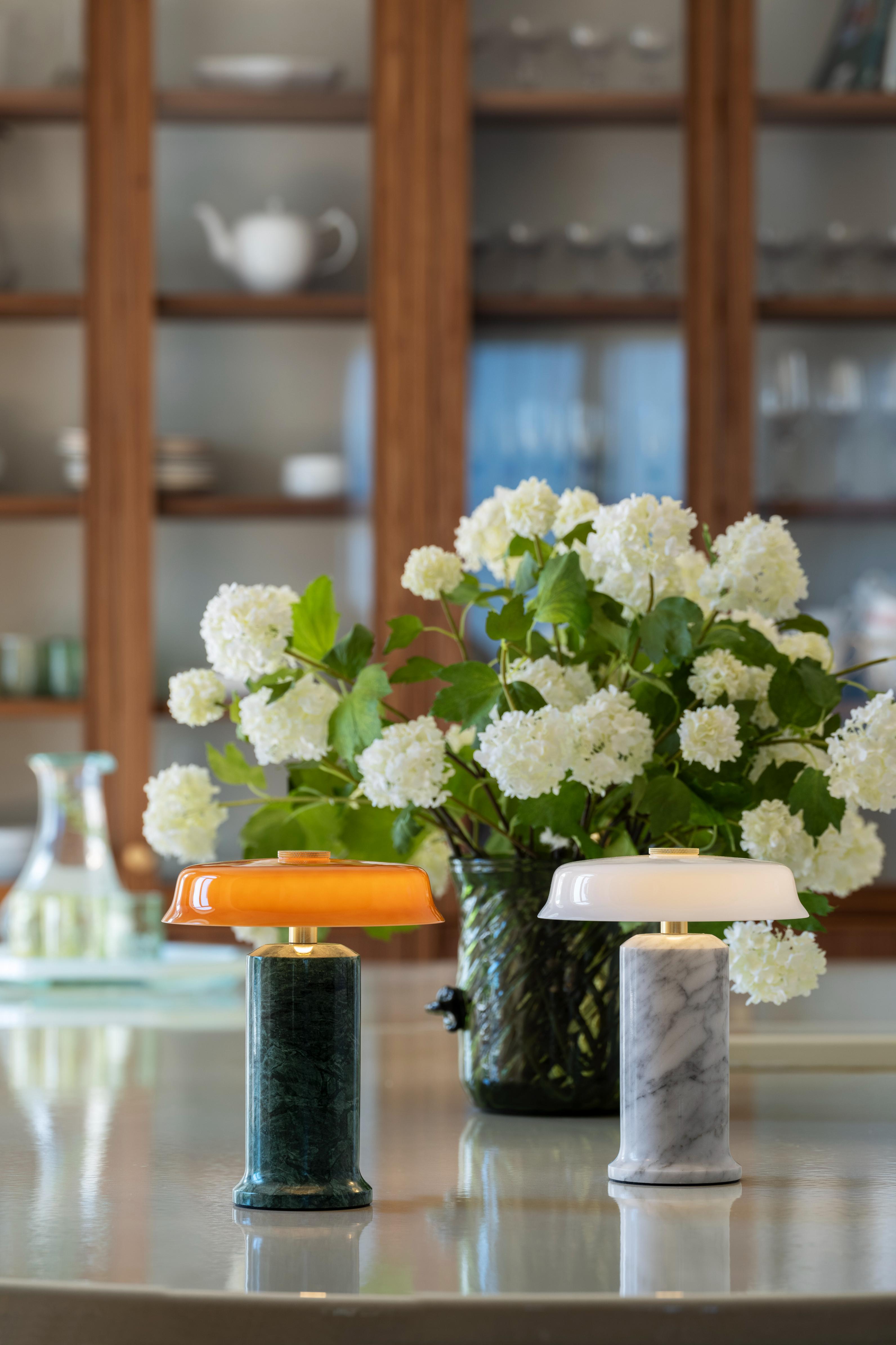 Portable lamp TRIP NO. 2 white marble with milky white glass