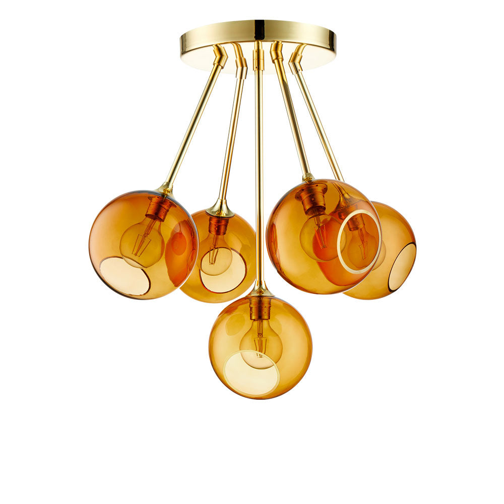 Hanglamp BALLROOM MOLECULE amber met gouden afwerking