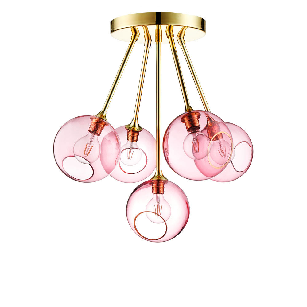 Hanglamp BALLROOM MOLECULE roze met gouden afwerking