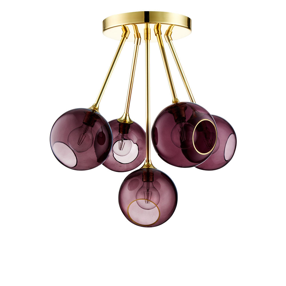 Hanglamp BALLROOM MOLECULE pruimenkleurig met gouden afwerking