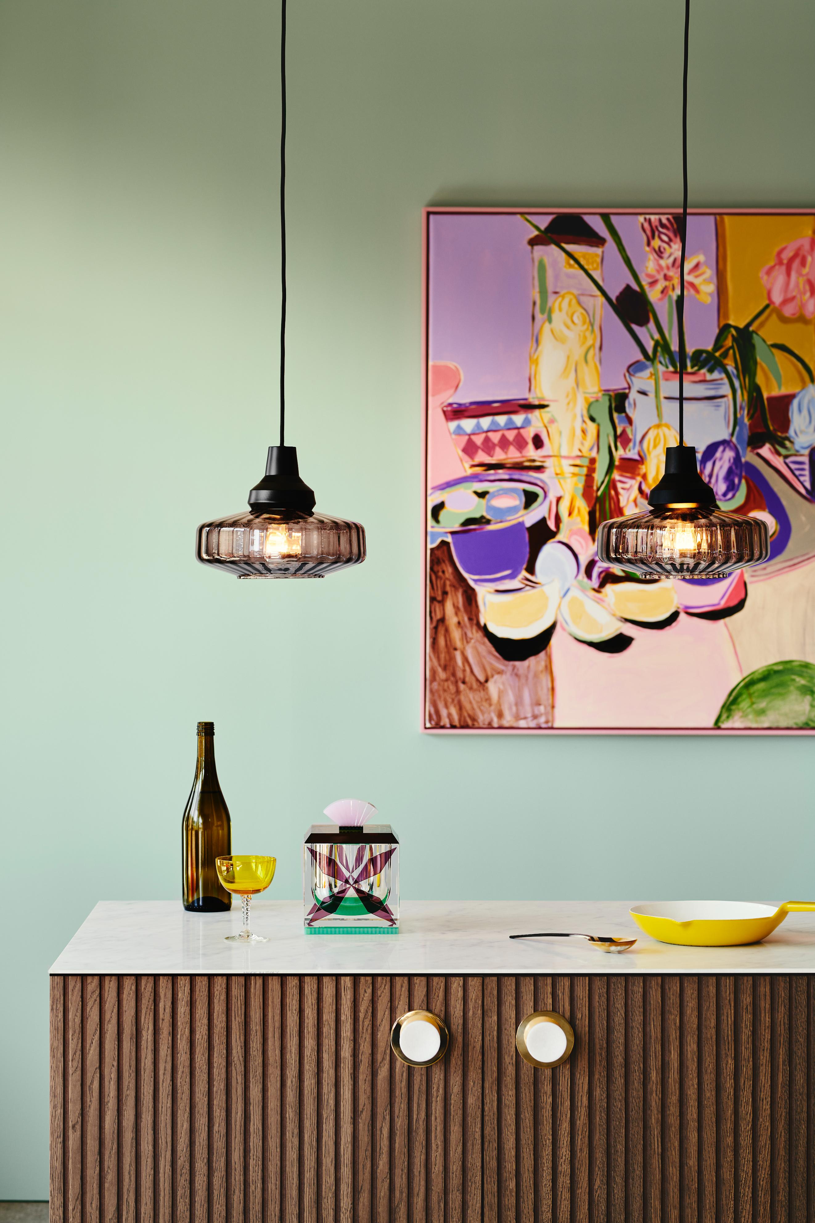 NEW WAVE OPTIC pendant lamp smoky glass with black finish