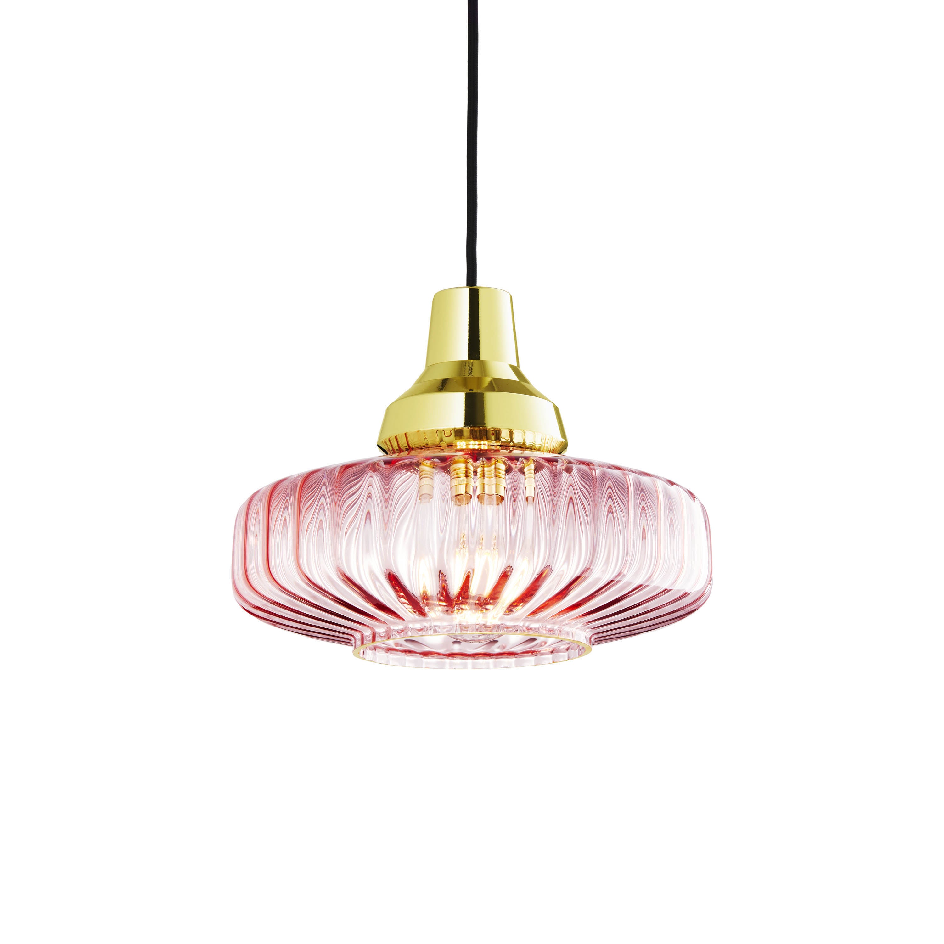 Hanglamp NEW WAVE OPTIC roze glas met gouden afwerking
