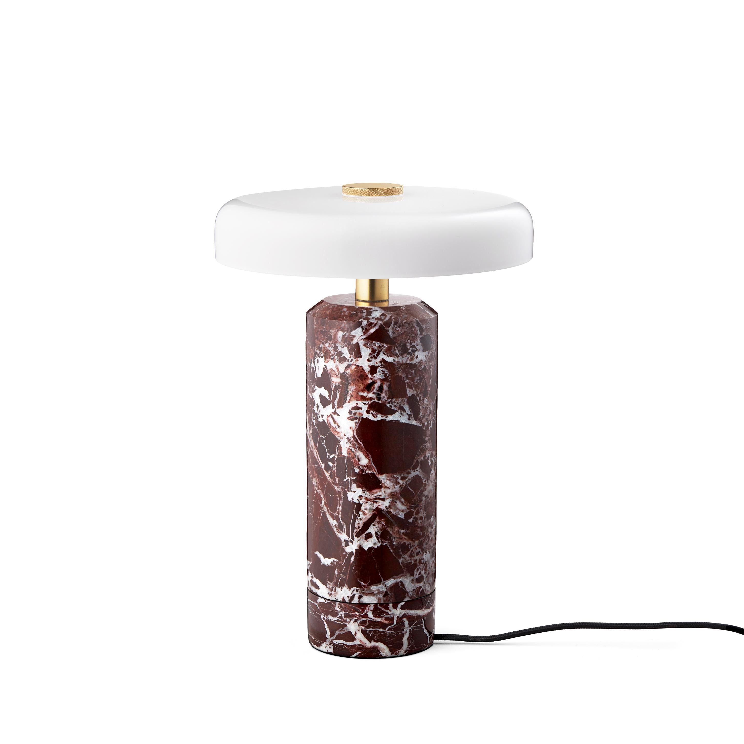 Portable lamp TRIP burgundy marble with milky white glass