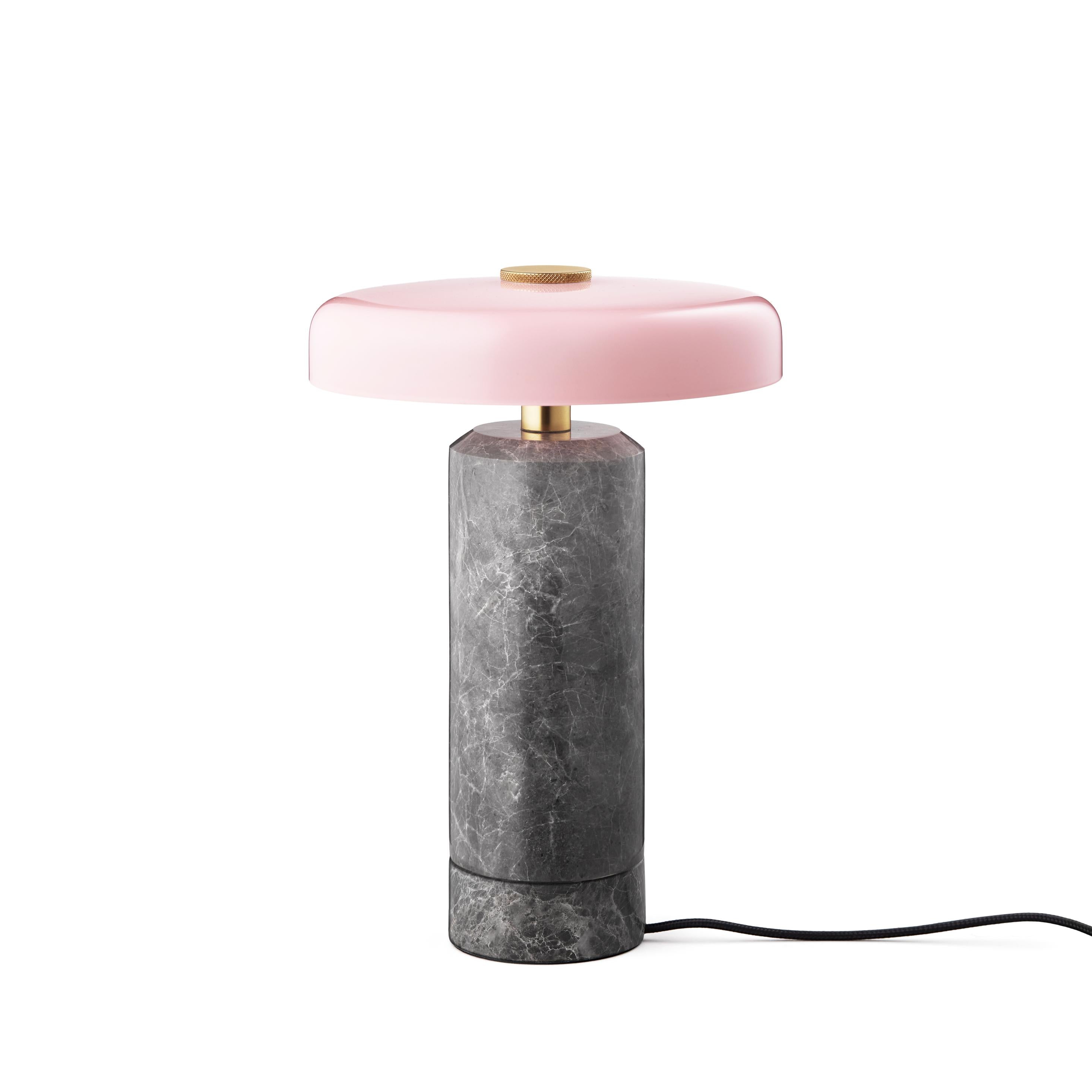 Tragbare Lampe TRIP silberner Marmor mit rosa Glas