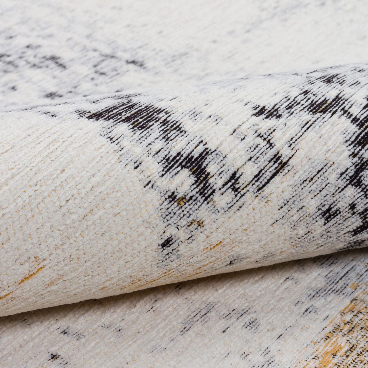 Teppich DECO RUGS beige mit Senfgelb und Schwarz