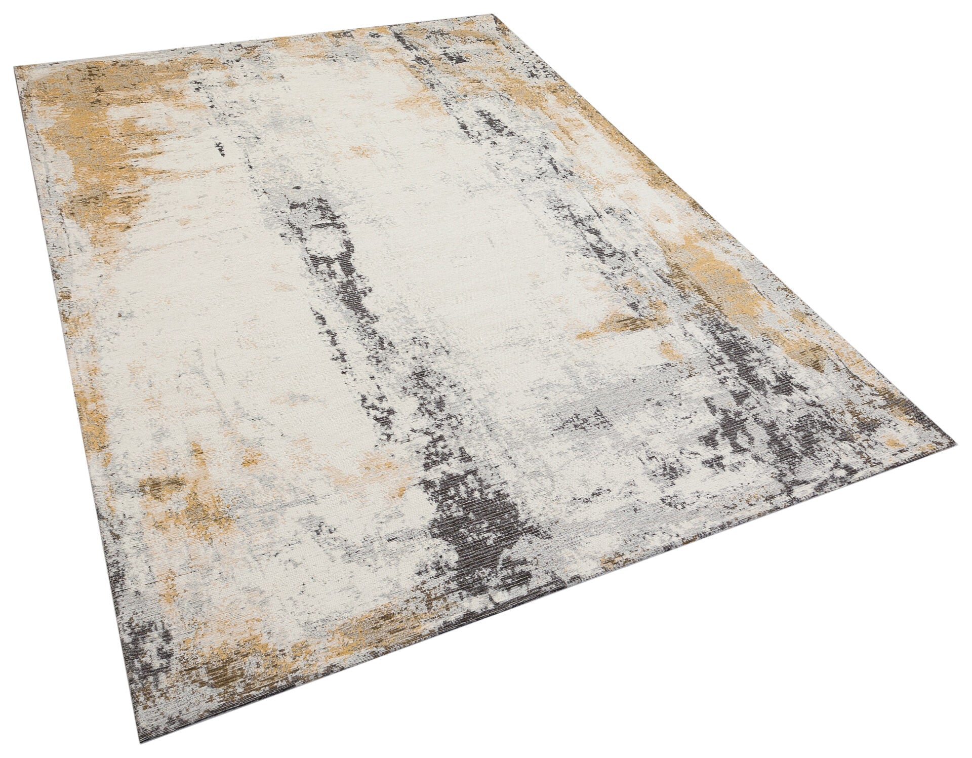 Teppich DECO RUGS beige mit Senfgelb und Schwarz