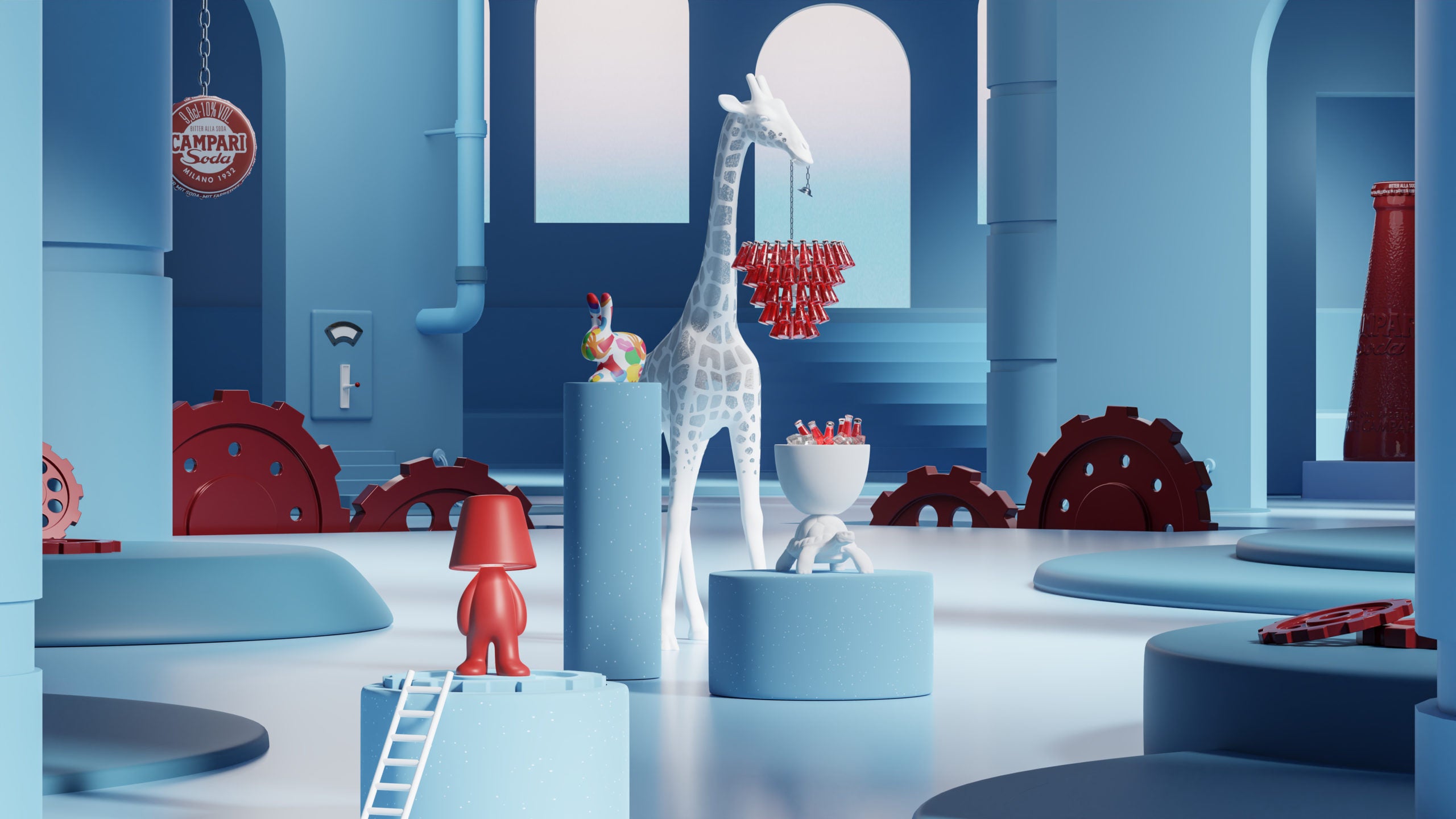 GIRAFFE IN LOVE M lamp white with red shade