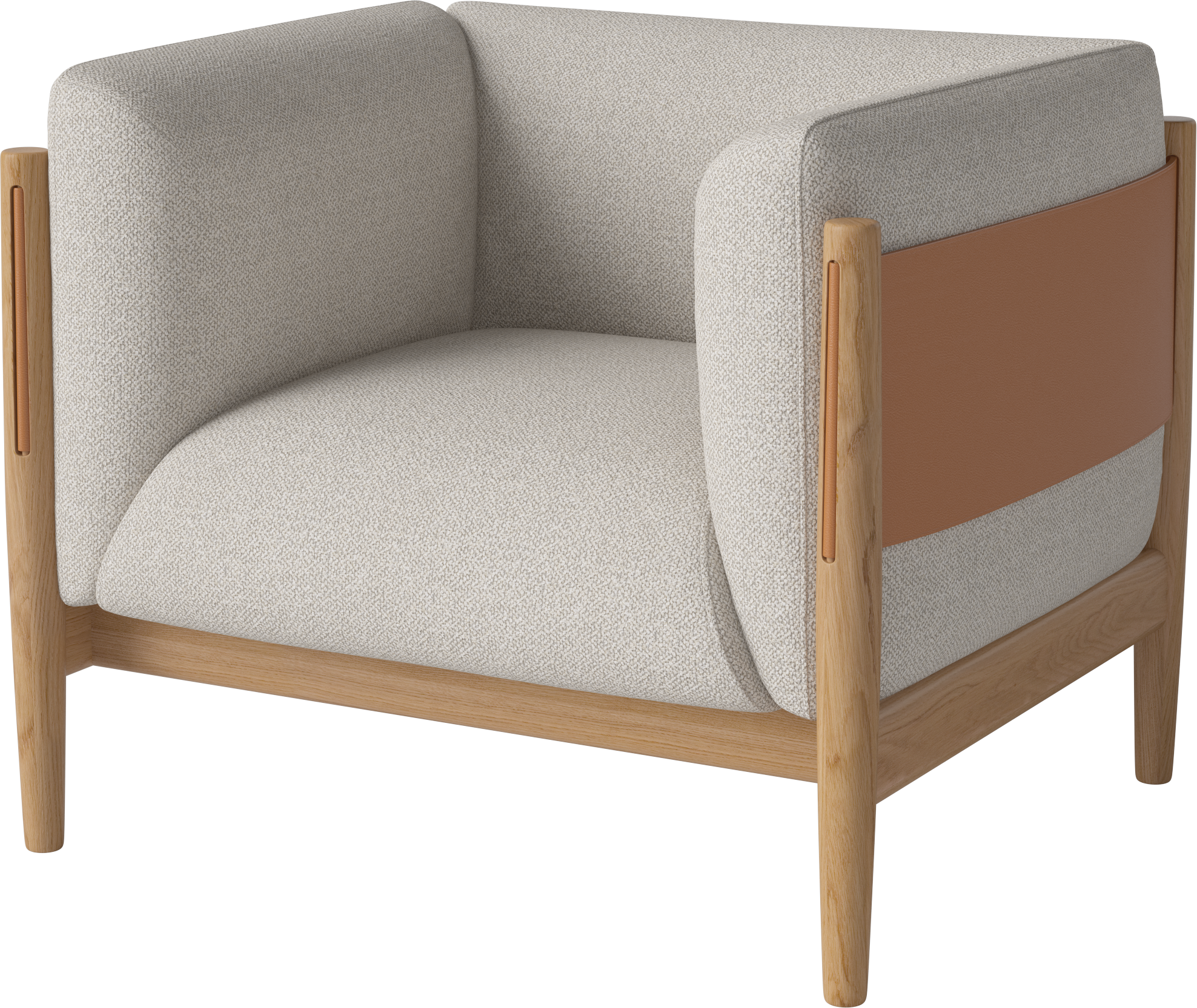 Dive armchair natural leather with an oak base