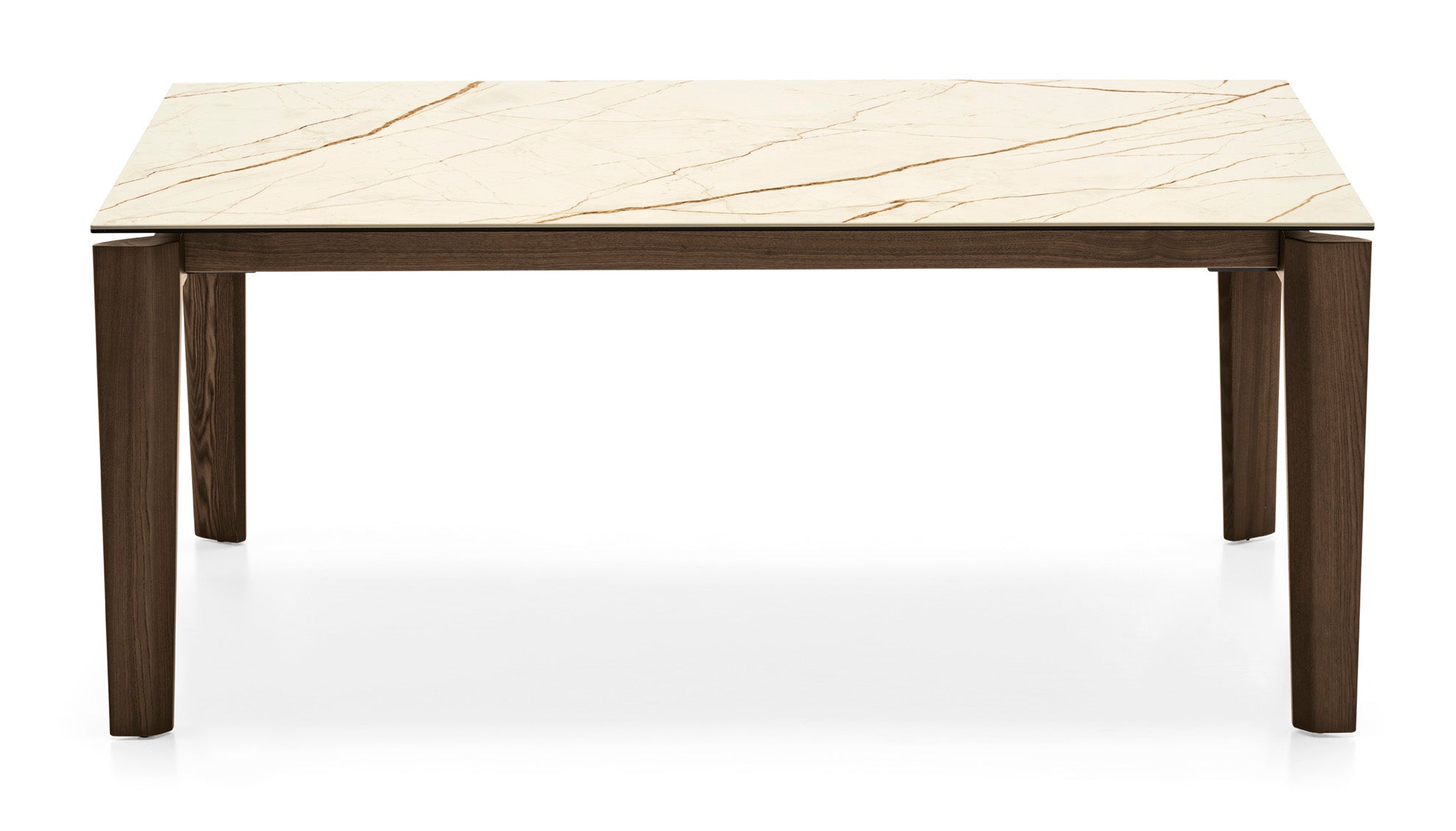 Uitschuifbare tafel DOGMA beige blad met donkere houten basis