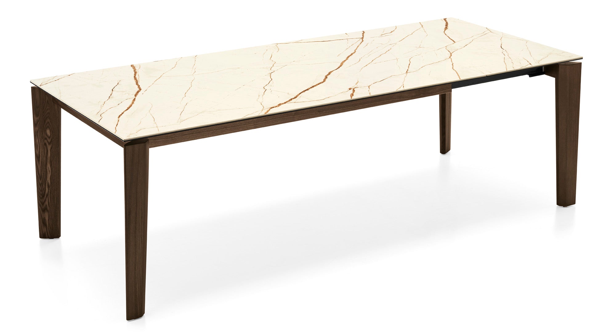 Uitschuifbare tafel DOGMA beige blad met donkere houten basis