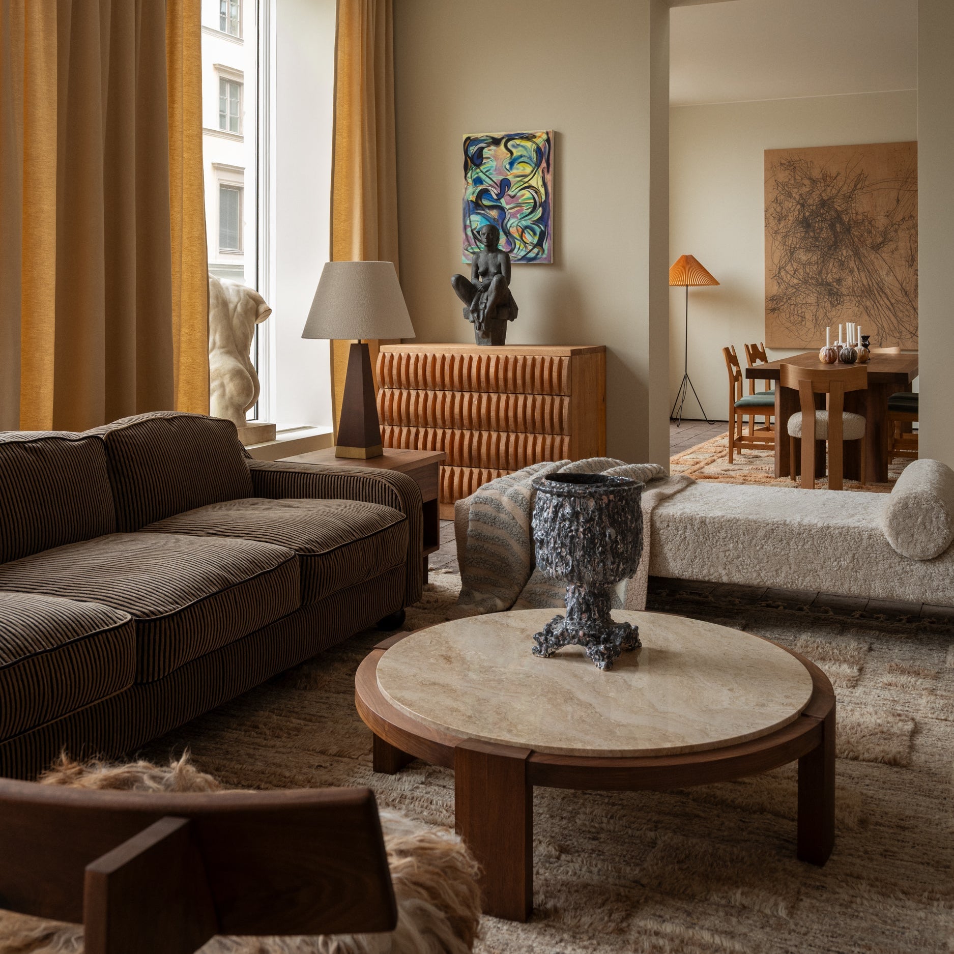 Koffietafel DEAN travertijn met houten basis