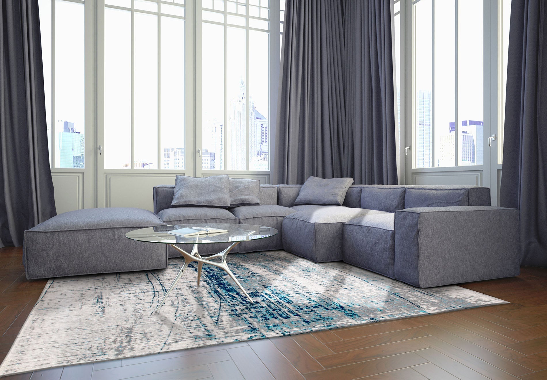 Vloerkleed GRIFF BRONX AZURITE wit-blauw