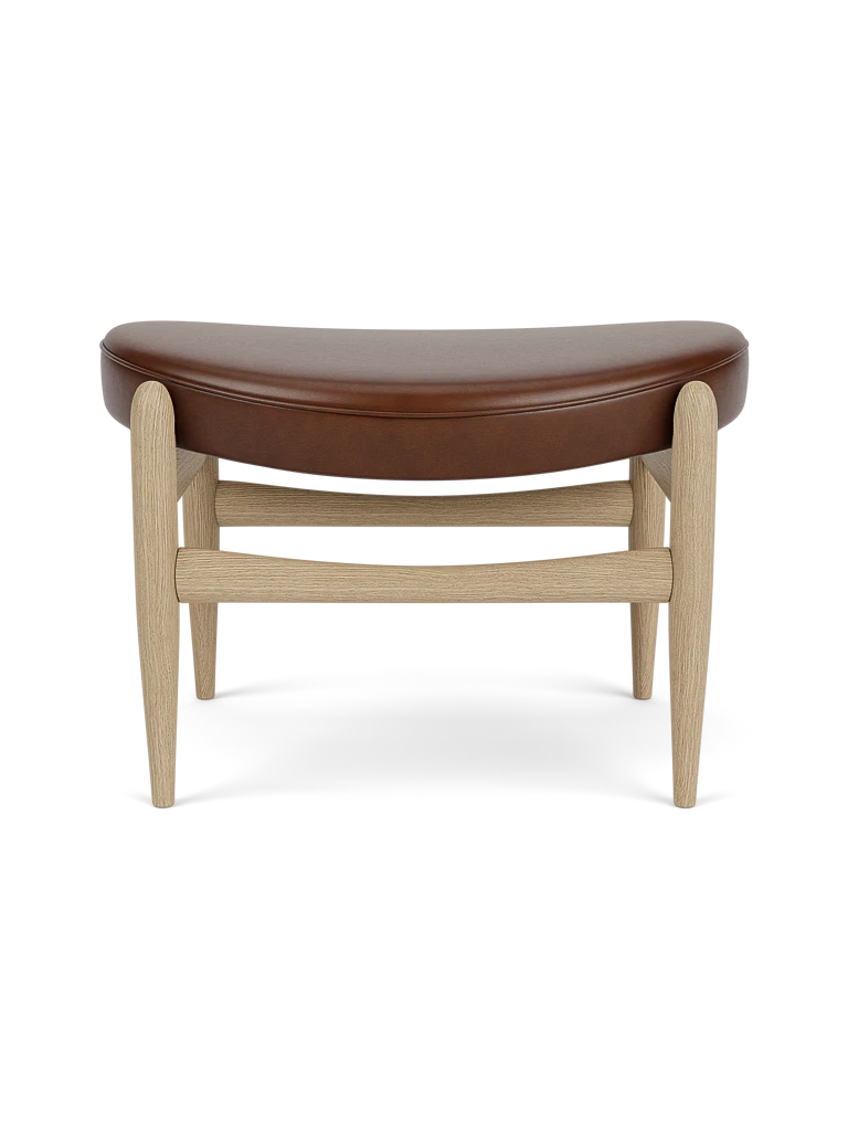 ELIZABETH footstool brown leather with oak base