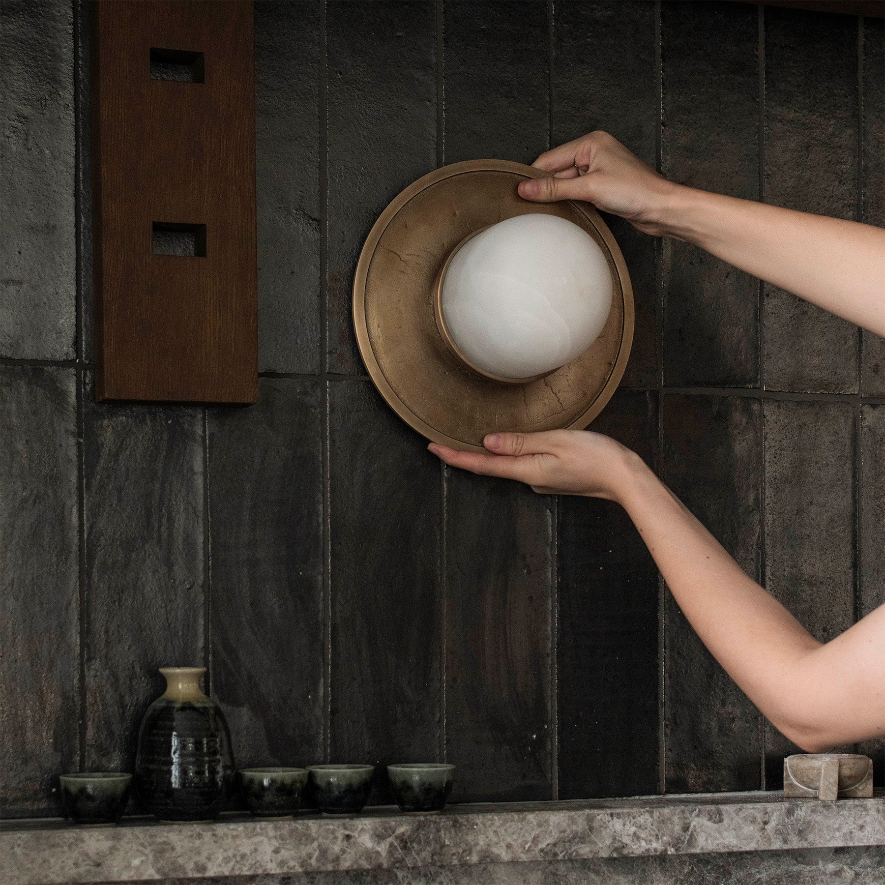 Plafond alabaster VOLLE MAAN geborsteld messing