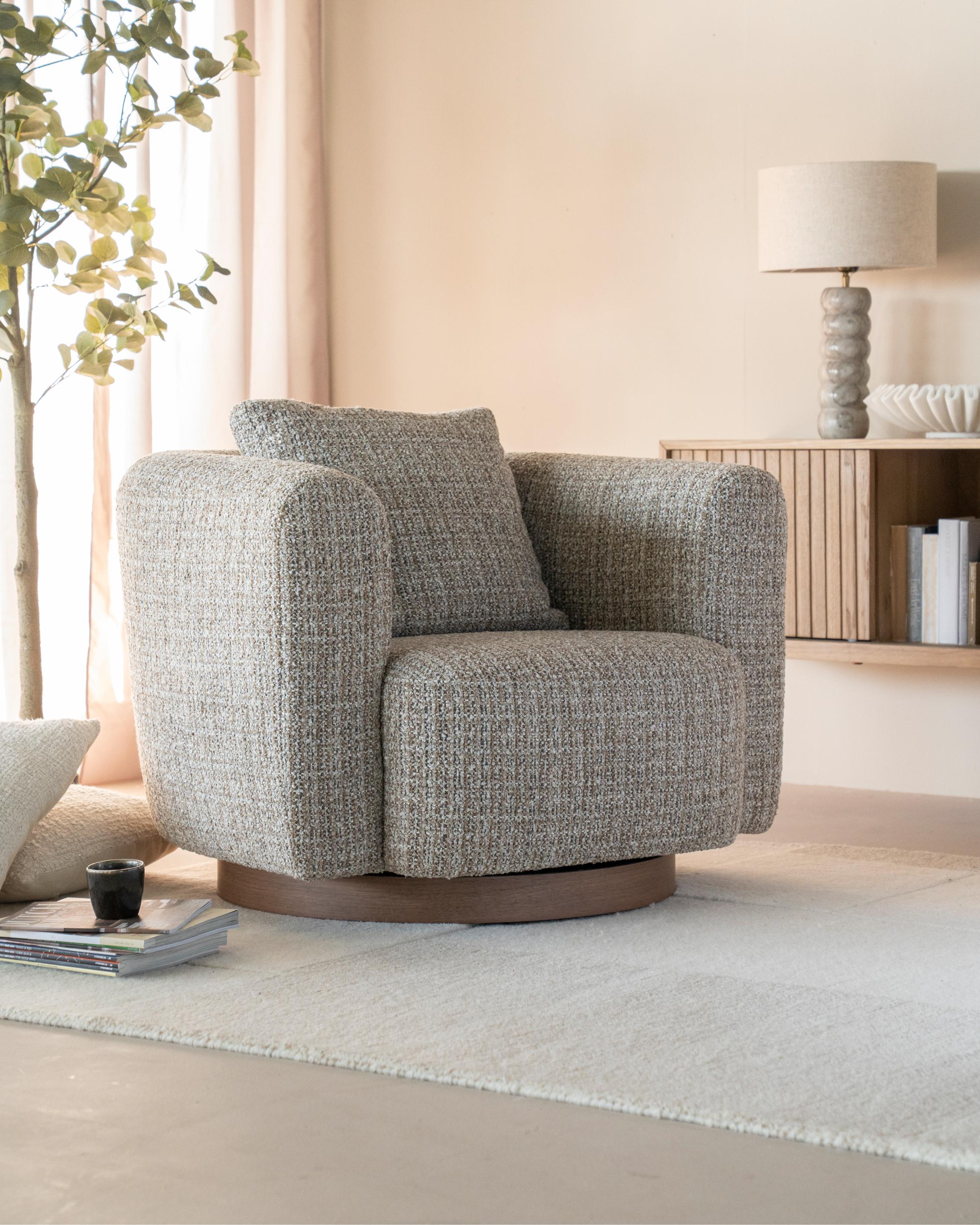 Draaistoel JORDAN beige met houten basis
