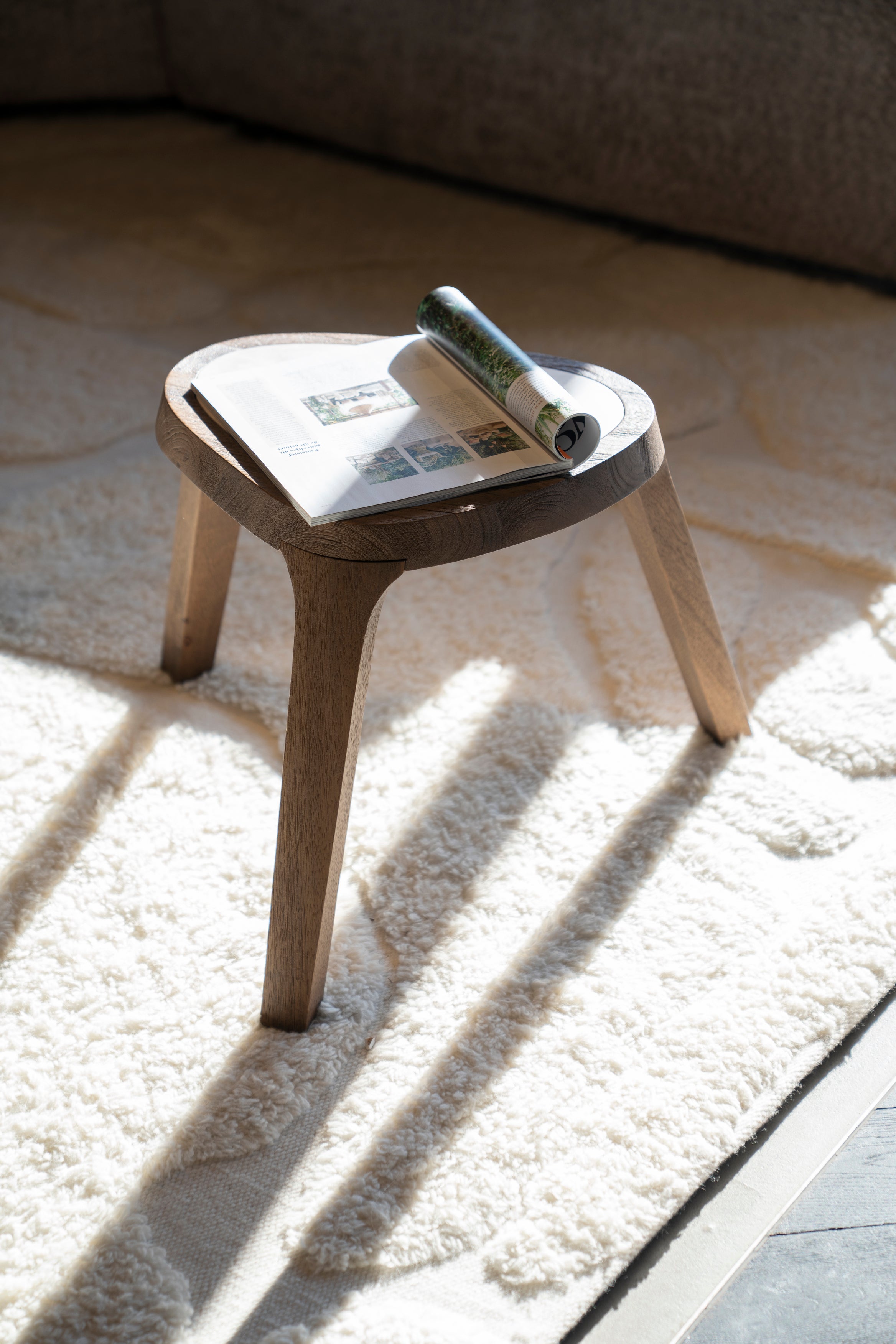 Beistelltisch FRED cremefarbener Marmor mit Holzgestell