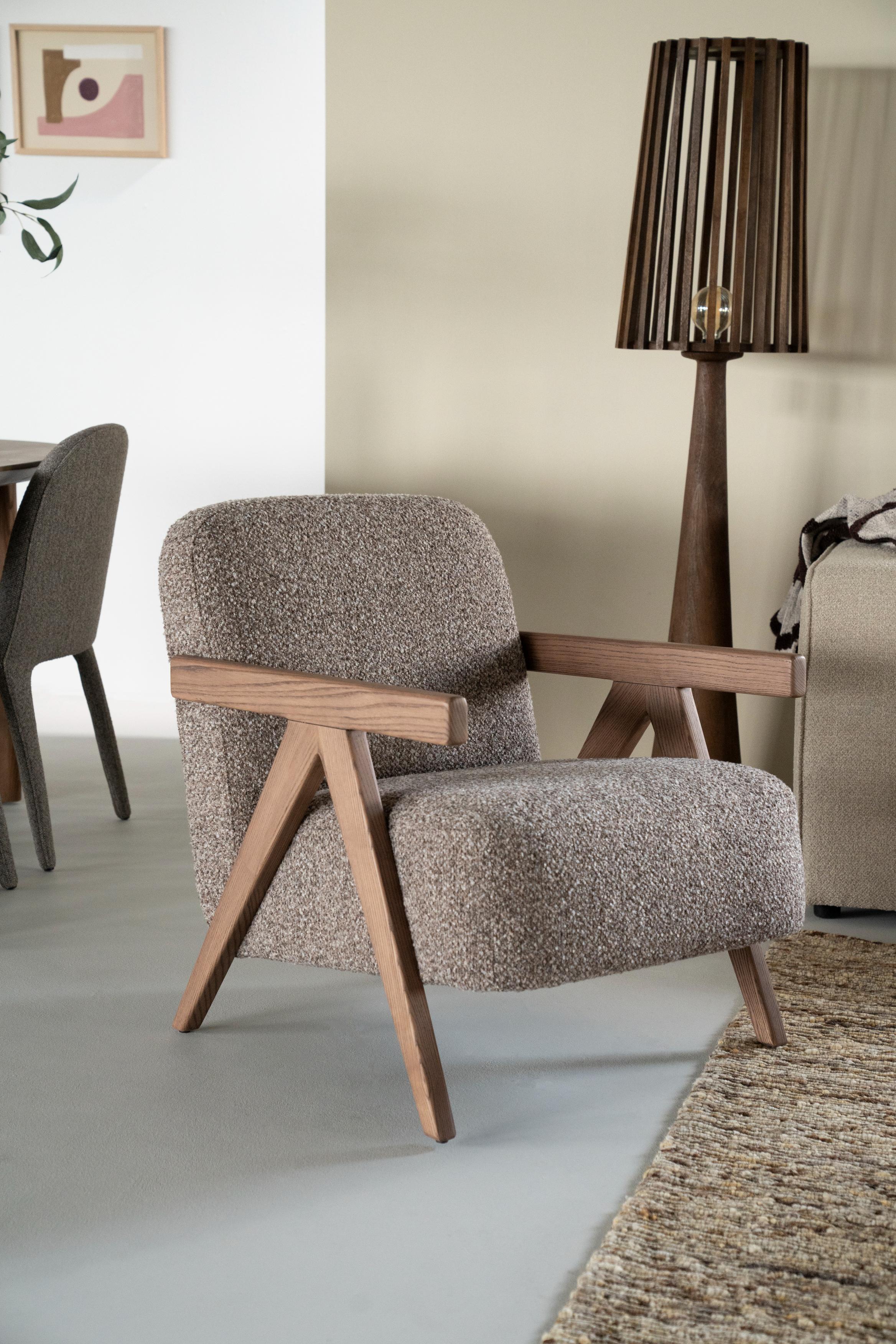 Fauteuil FRANCIS donkerbeige met houten basis