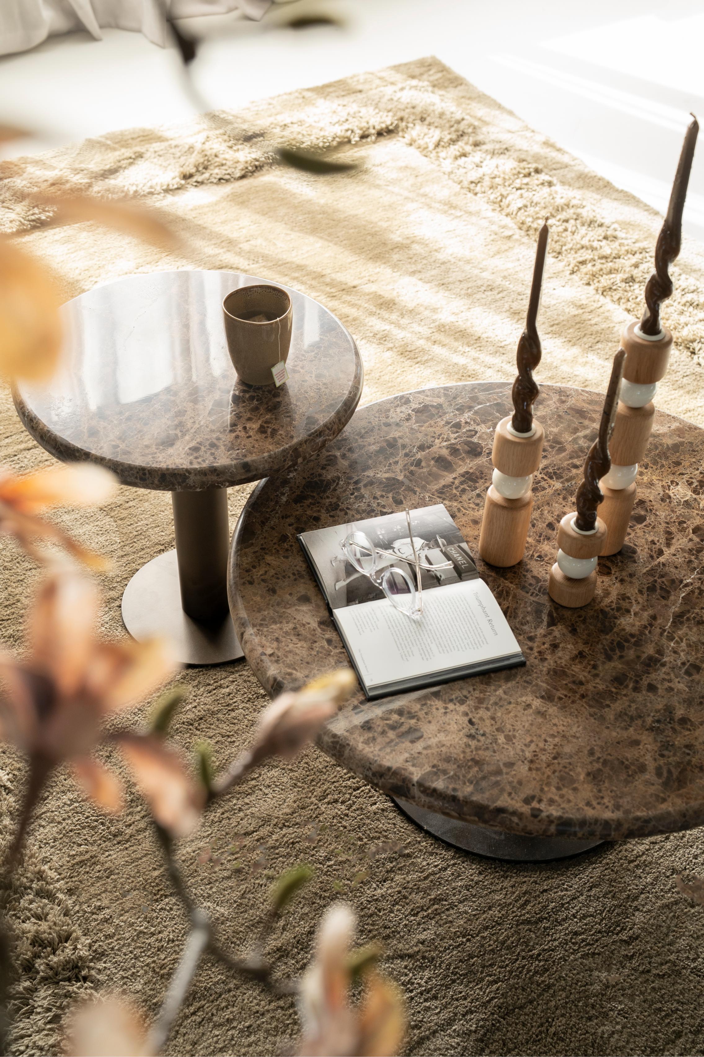 Salontafel LUIGI bruin marmer met metalen basis