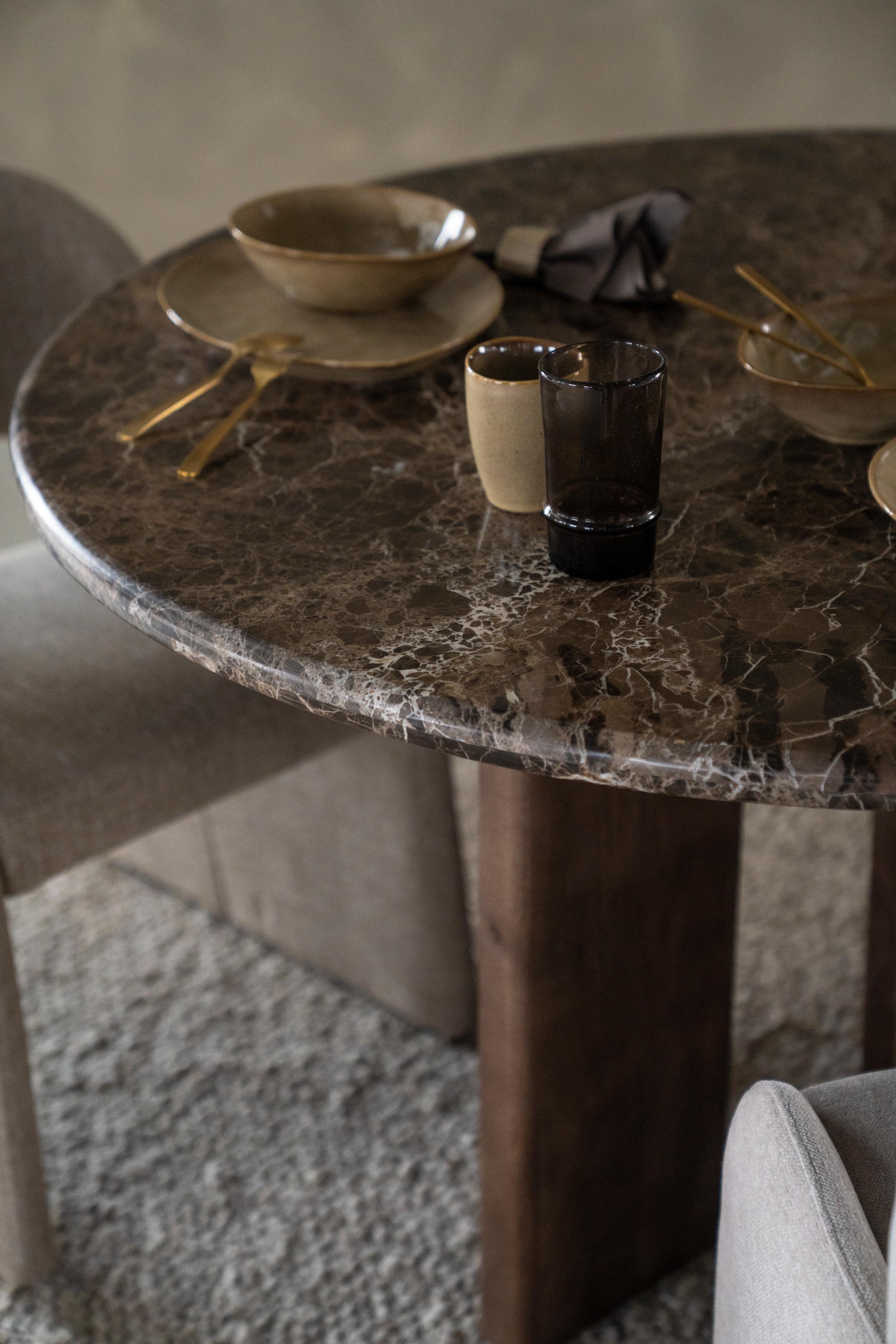 LANDO table dark brown marble with wooden base