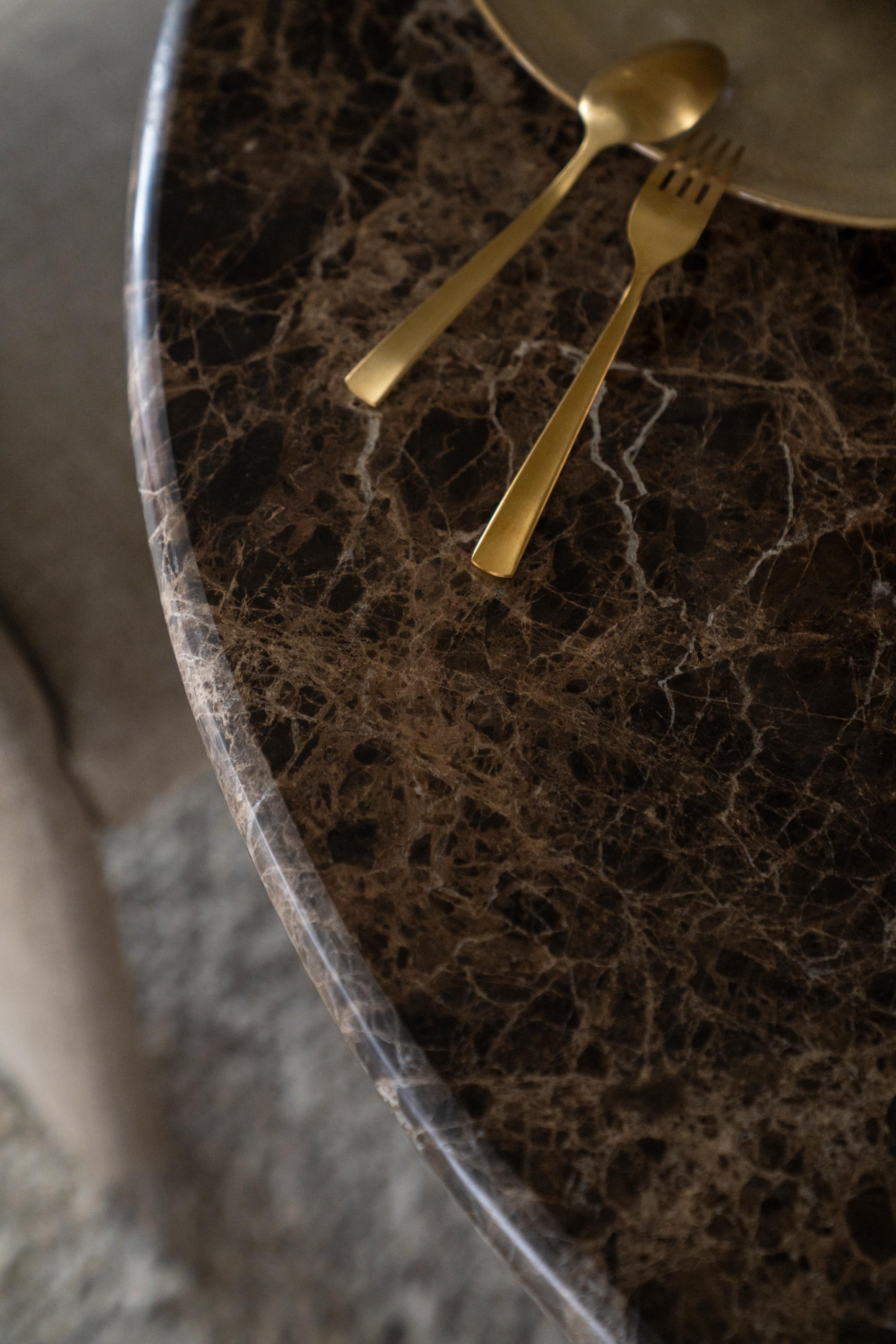 LANDO table dark brown marble with wooden base